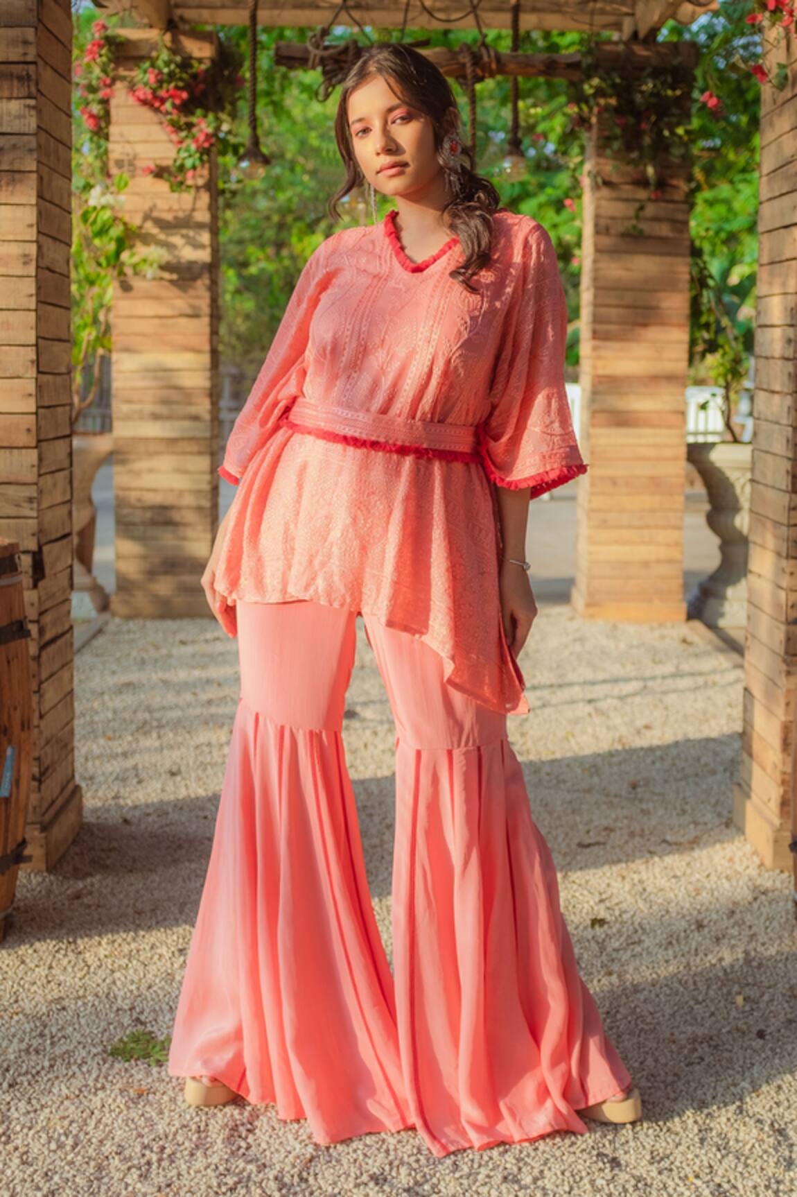 Monk & Mei By Sonia Anand Embroidered Kaftan & Sharara Set