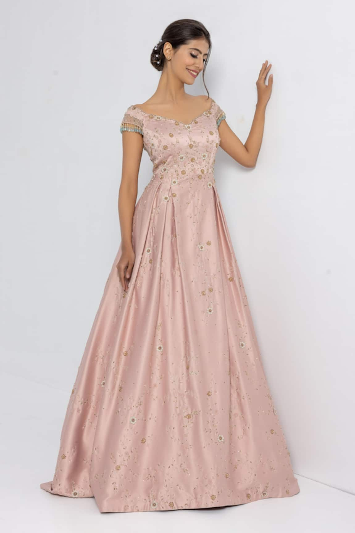 Sartoriale Floral Embroidered & Pleated Gown