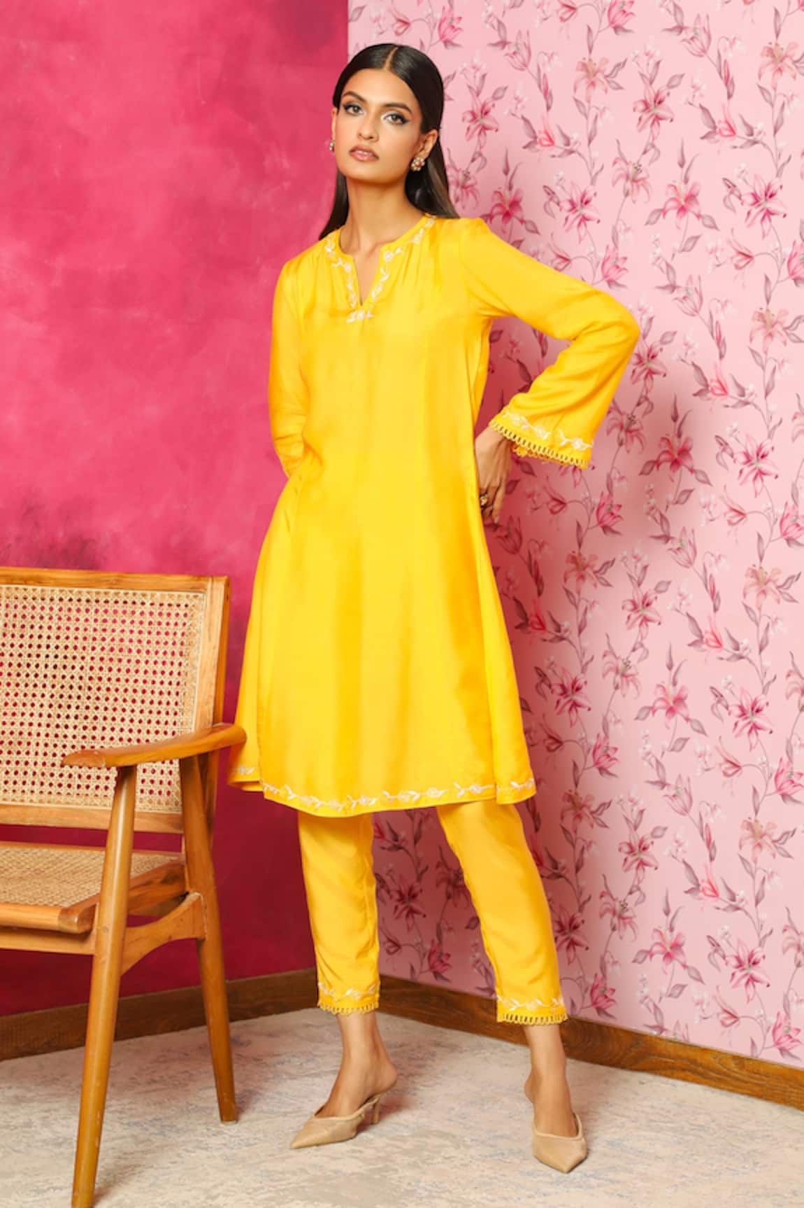 Dohr India Farah Silk Chanderi A-Line Kurta Pant Set