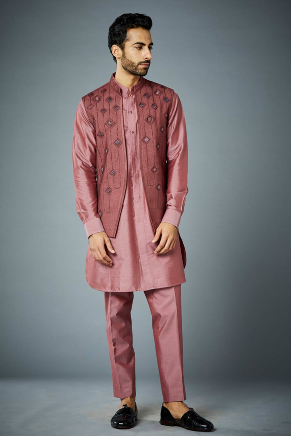 Gargee Designers Coral Shell Embroidered Bundi & Kurta Set