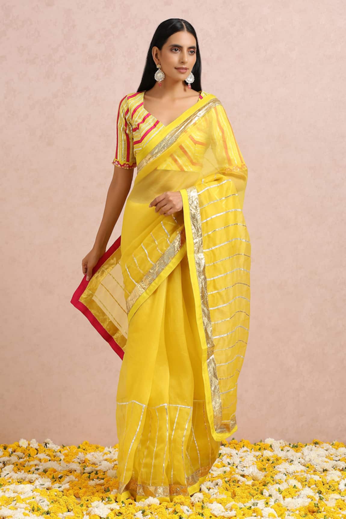 Label Nitika Striped Gota Embroidered Saree With Blouse