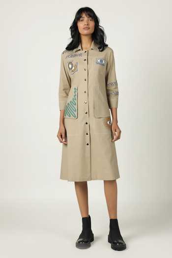 Shahin Mannan Abstract Shapes Pocket Embroidered Dress 