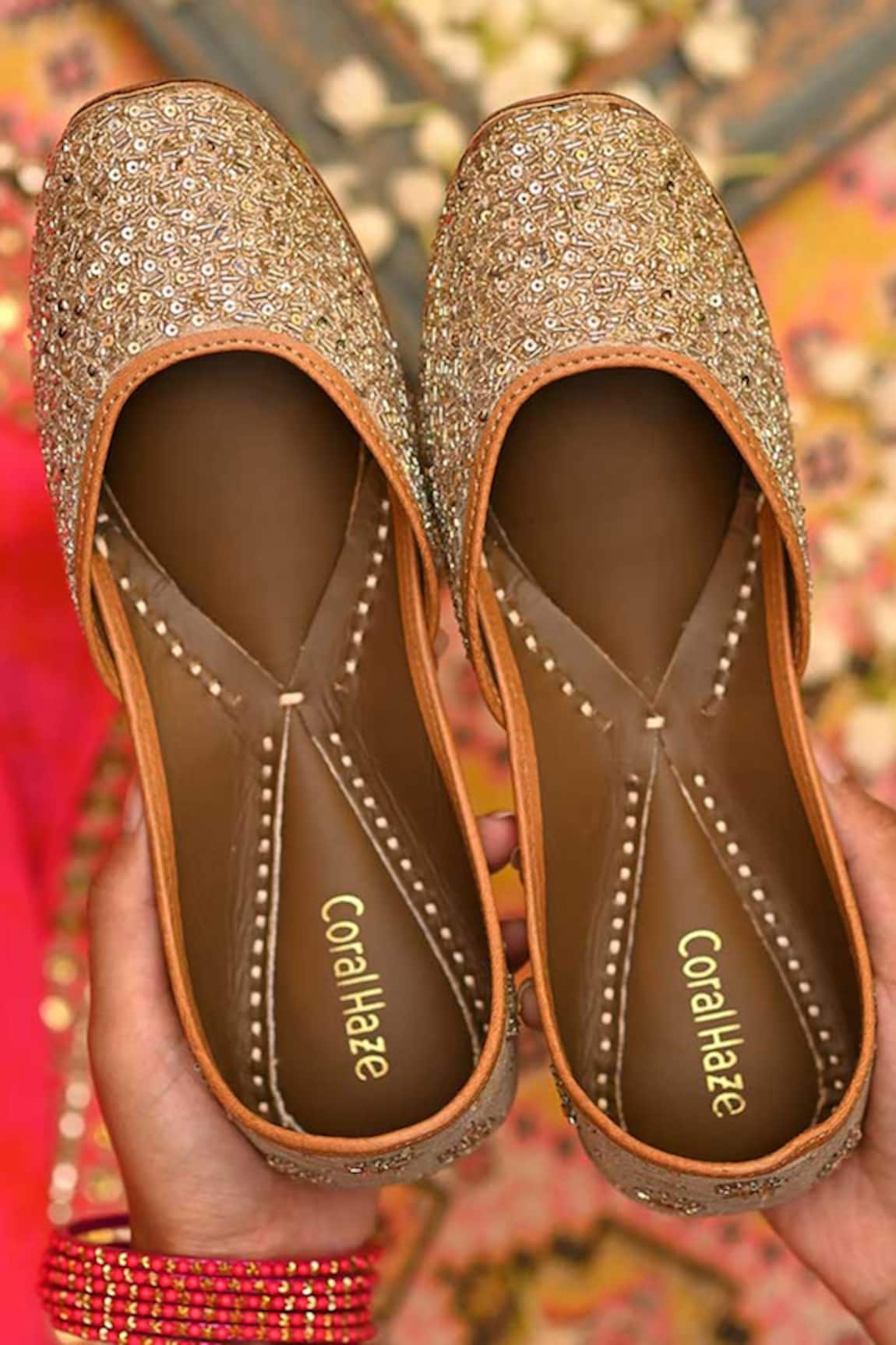 Coral Haze Zuri Sequin Embroidered Juttis 