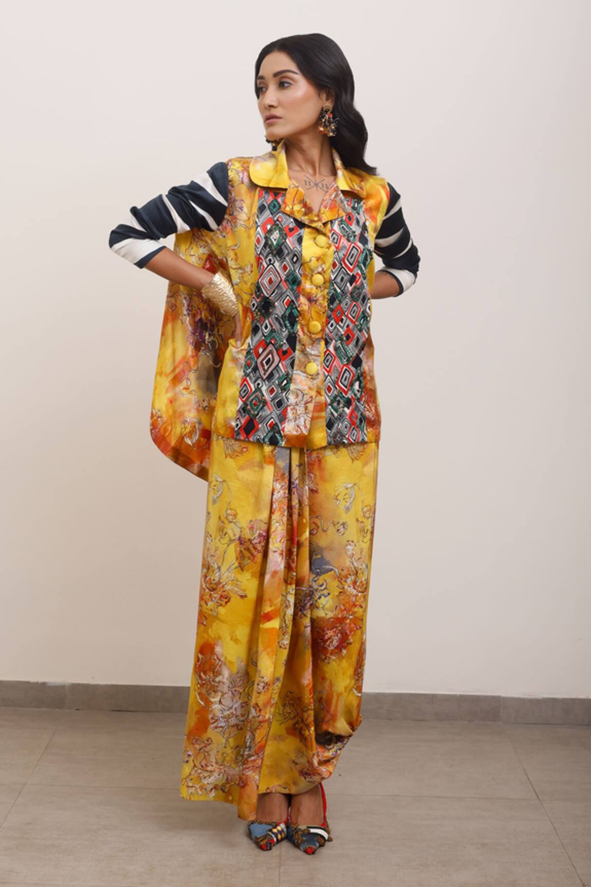 AK-OK Silk Abstract Print Shirt 