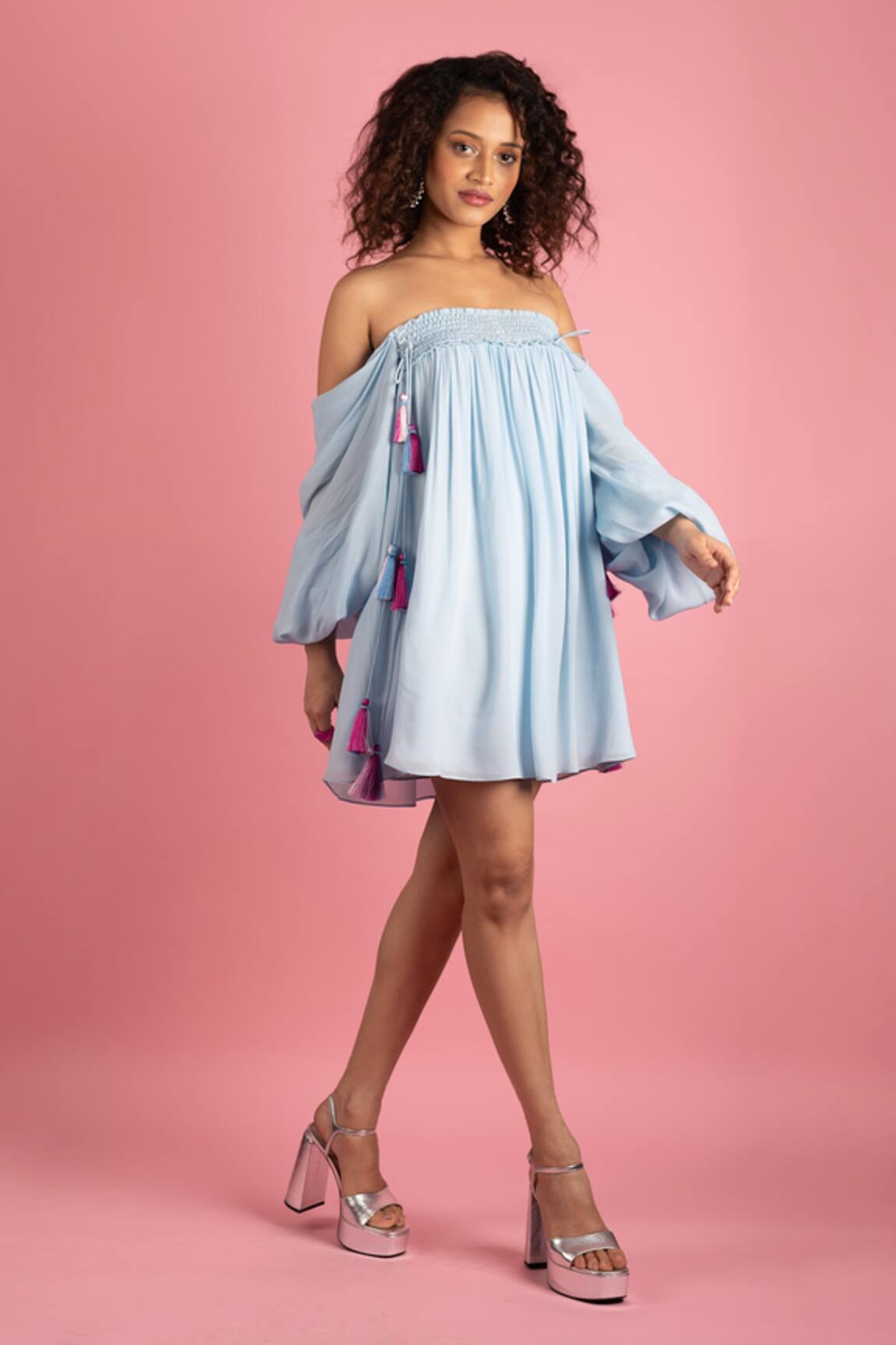 Style Junkiie Smocked Off Shoulder Dress