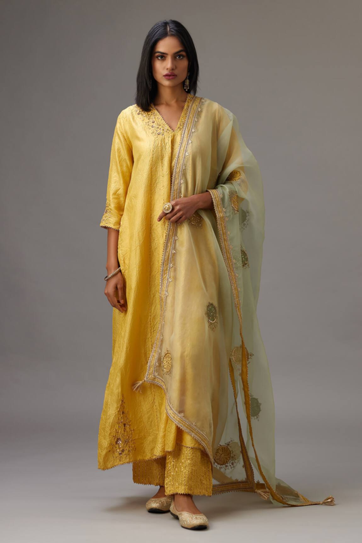 Kora Silk Sleeve Embroidered Kurta Set
