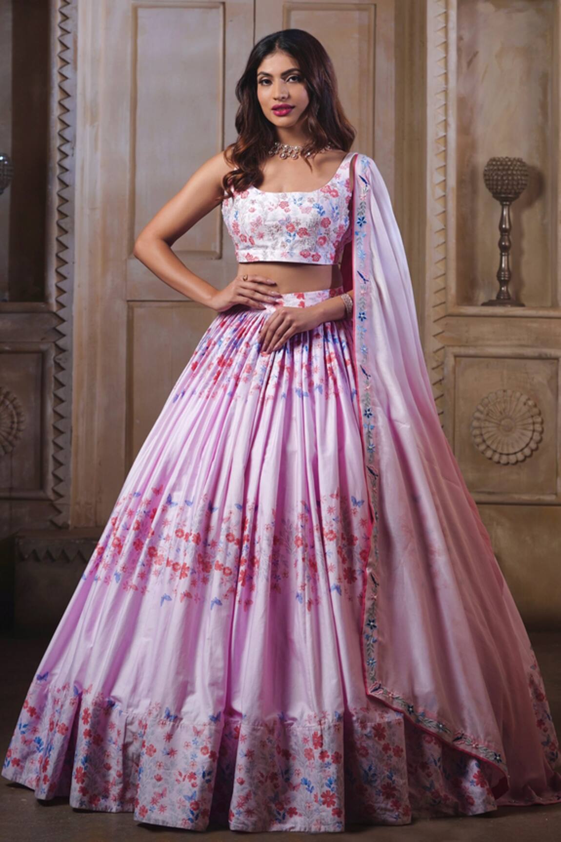 Label Priyanka Kar Floral & Butterfly Print Lehenga Set 