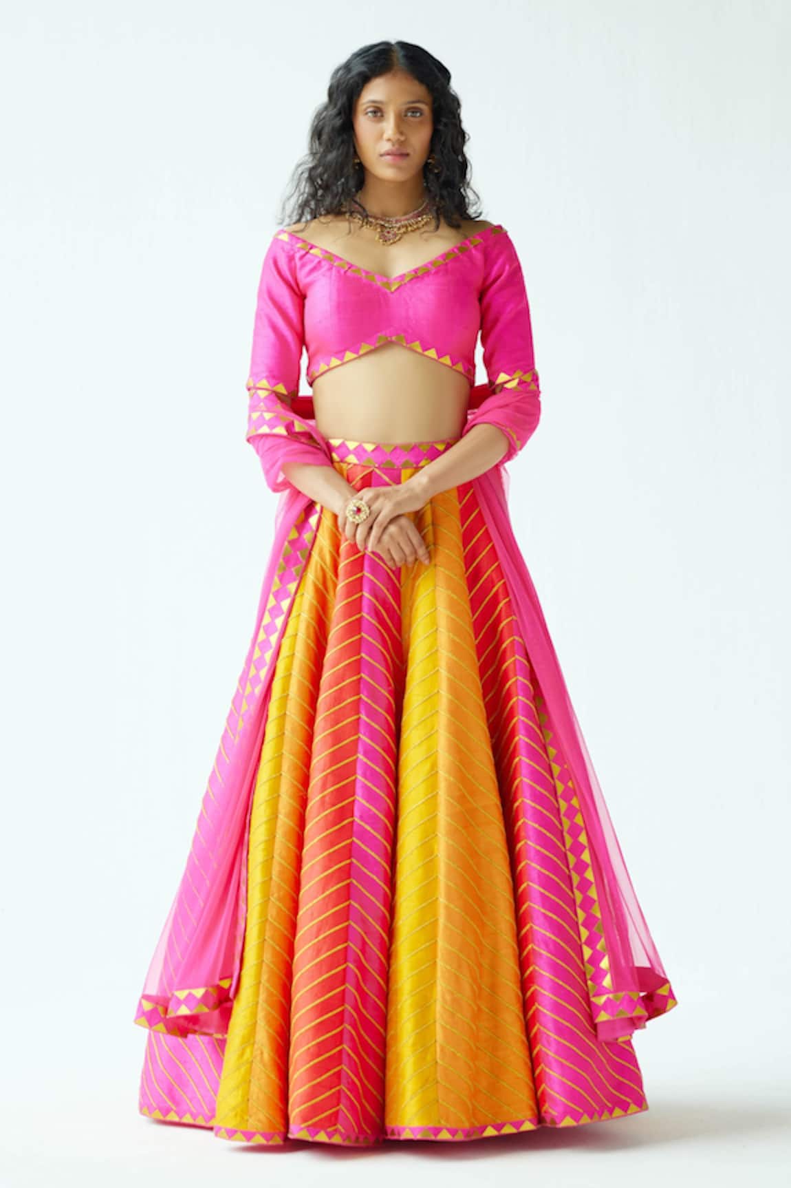 PRIYAL PRAKASH Chevron Pattern Embroidered Lehenga Set 