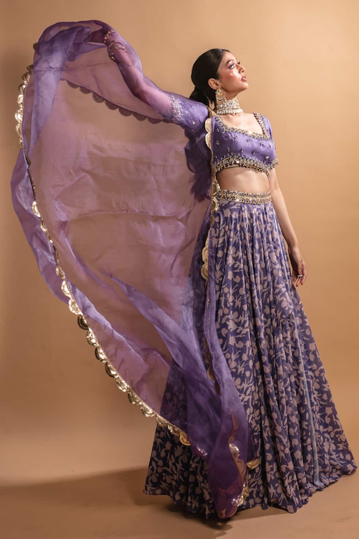 Ria Shah Label Floral Print Double Layered Lehenga Set