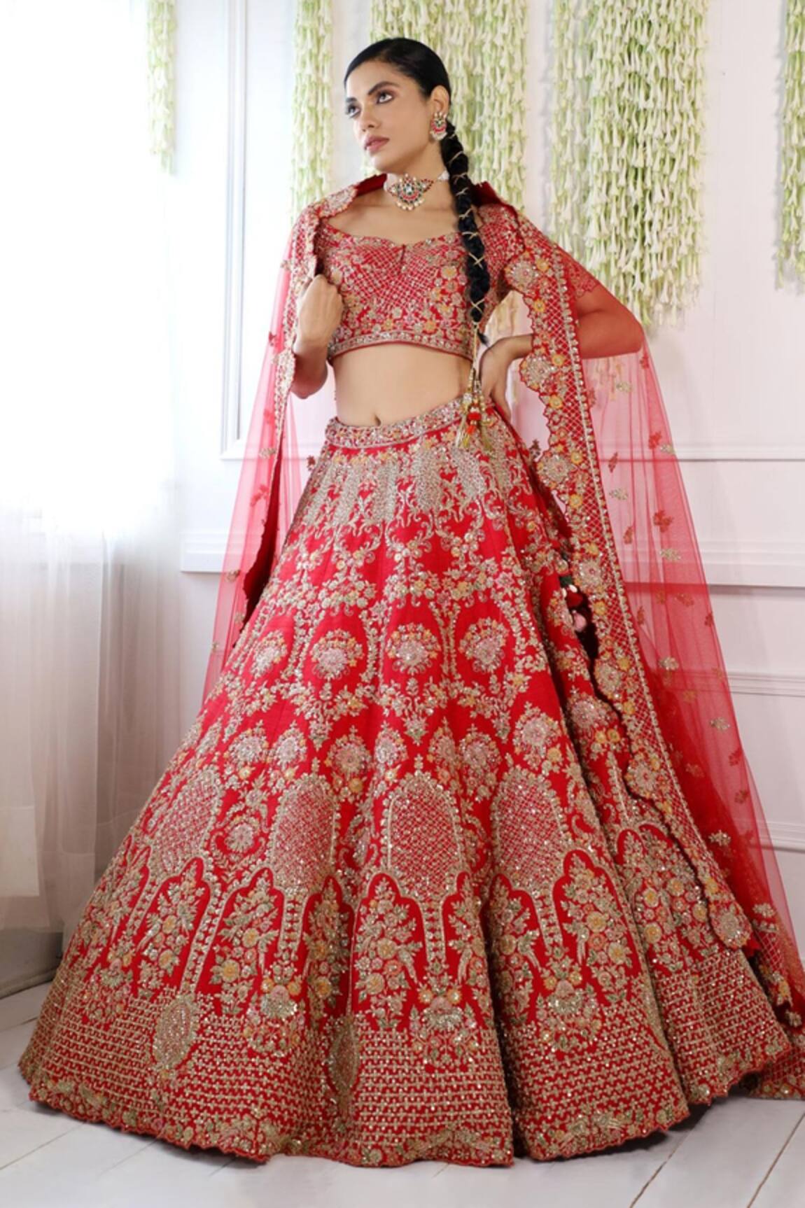 Pallavi Poddar Double Parot Embroidered Bridal Lehenga Set