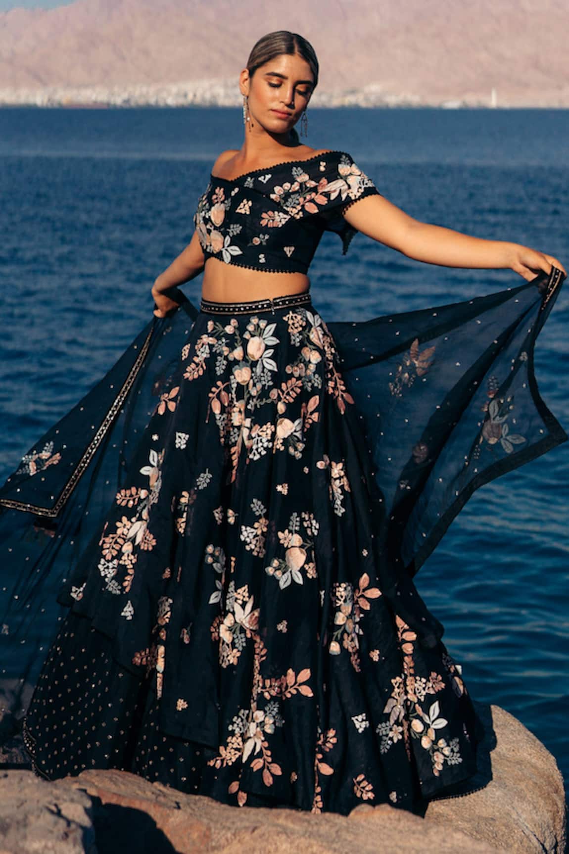 Sahil Kochhar Raina Embroidered Lehenga & Off Shoulder Blouse Set