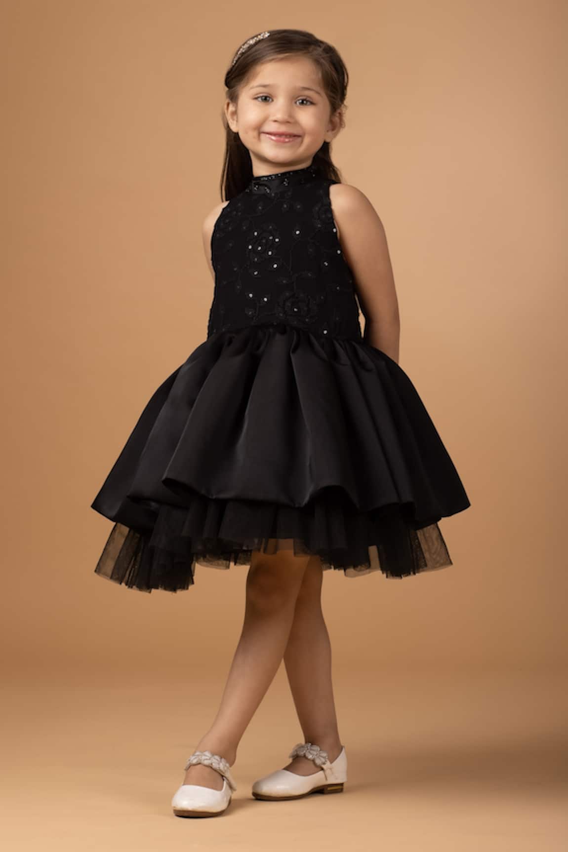 Darleen Kids Couture Swan Embroidered Bodice Dress 
