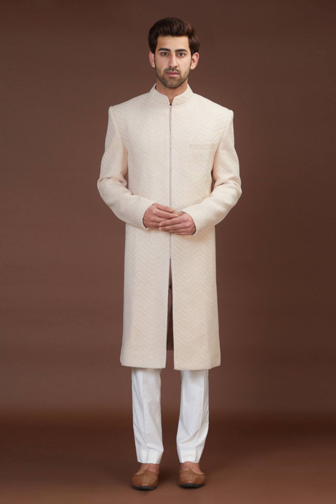 Kasbah Thread Work Chevron Pattern Sherwani Set