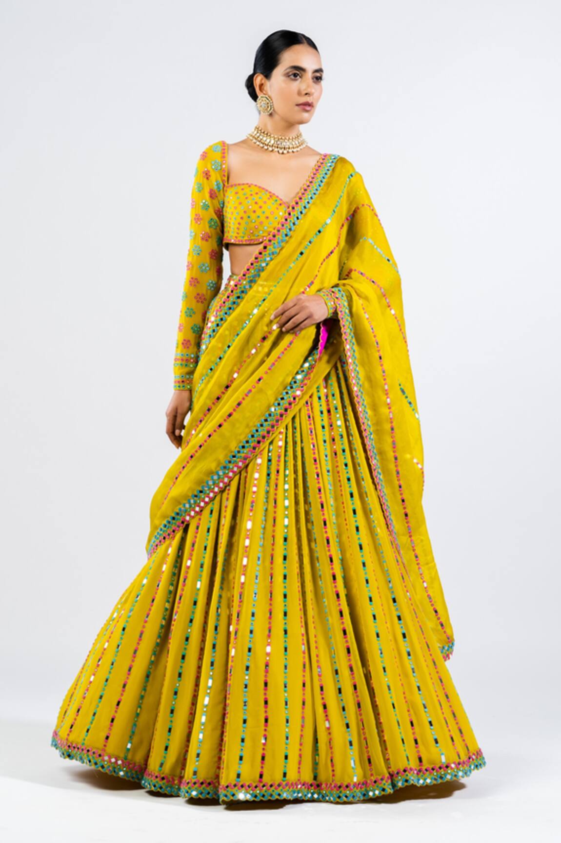 Vvani By Vani Vats Linear Pattern Embroidered Lehenga Set