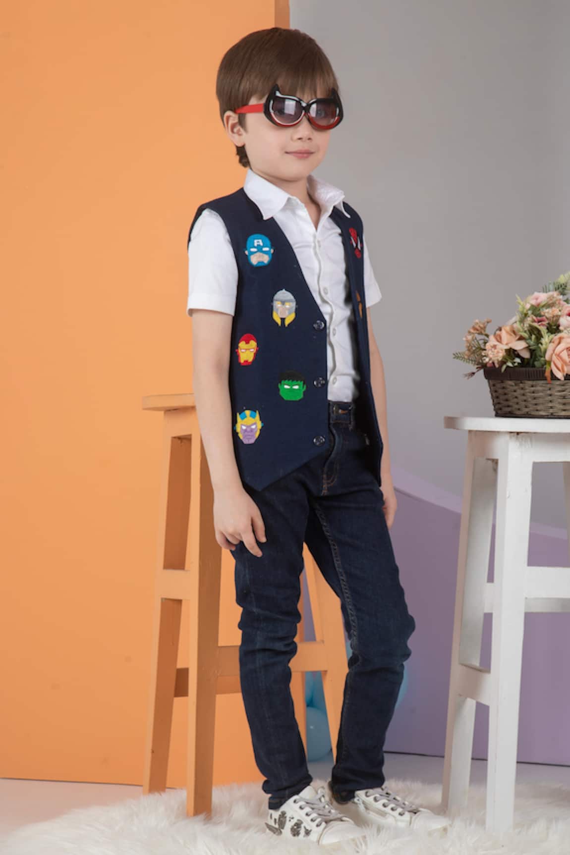 Hoity Moppet Avengers Embroidered Denim Waistcoat 