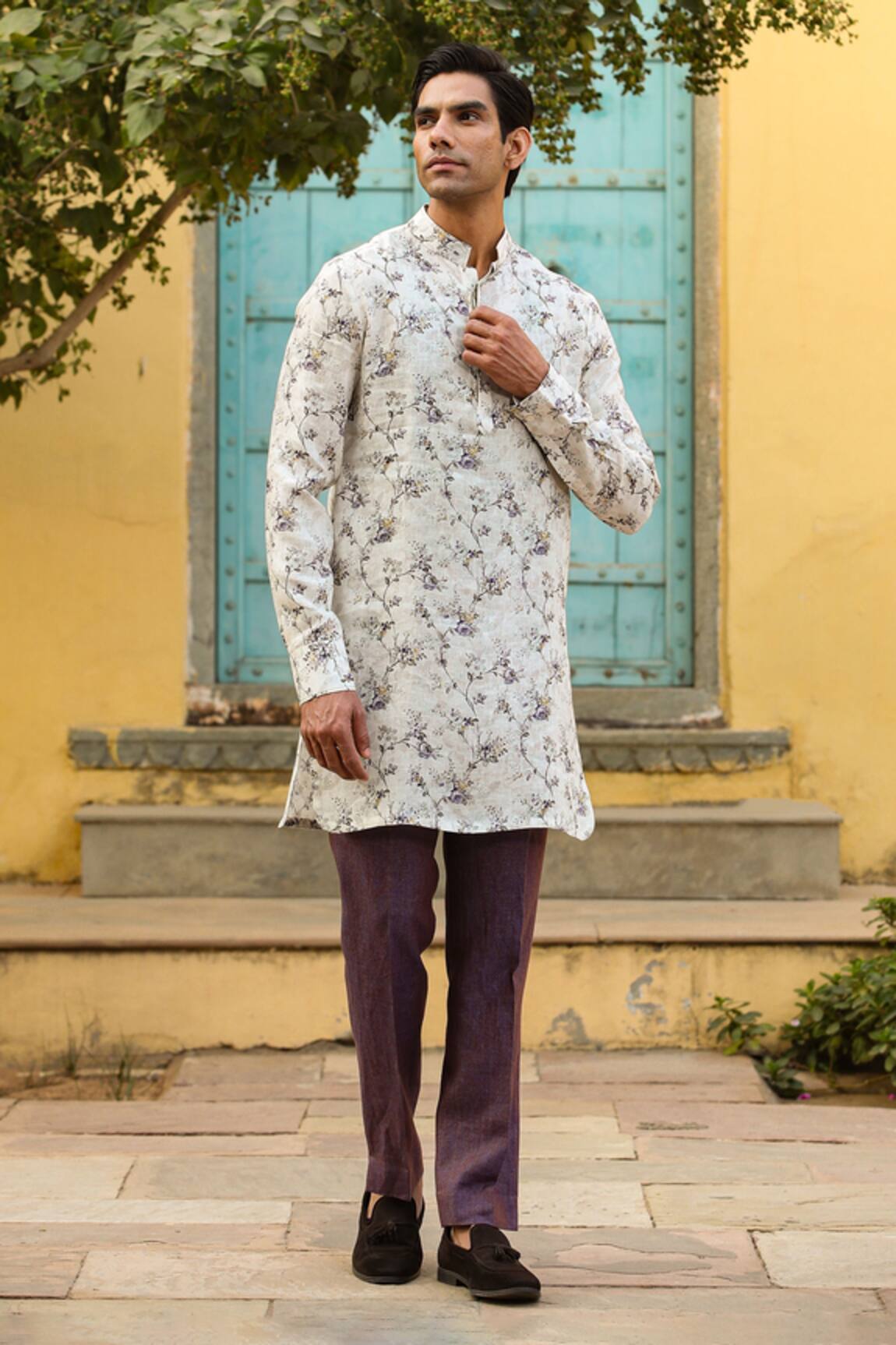 Raw & Rustic By Niti Bothra Floral Print Linen Kurta 