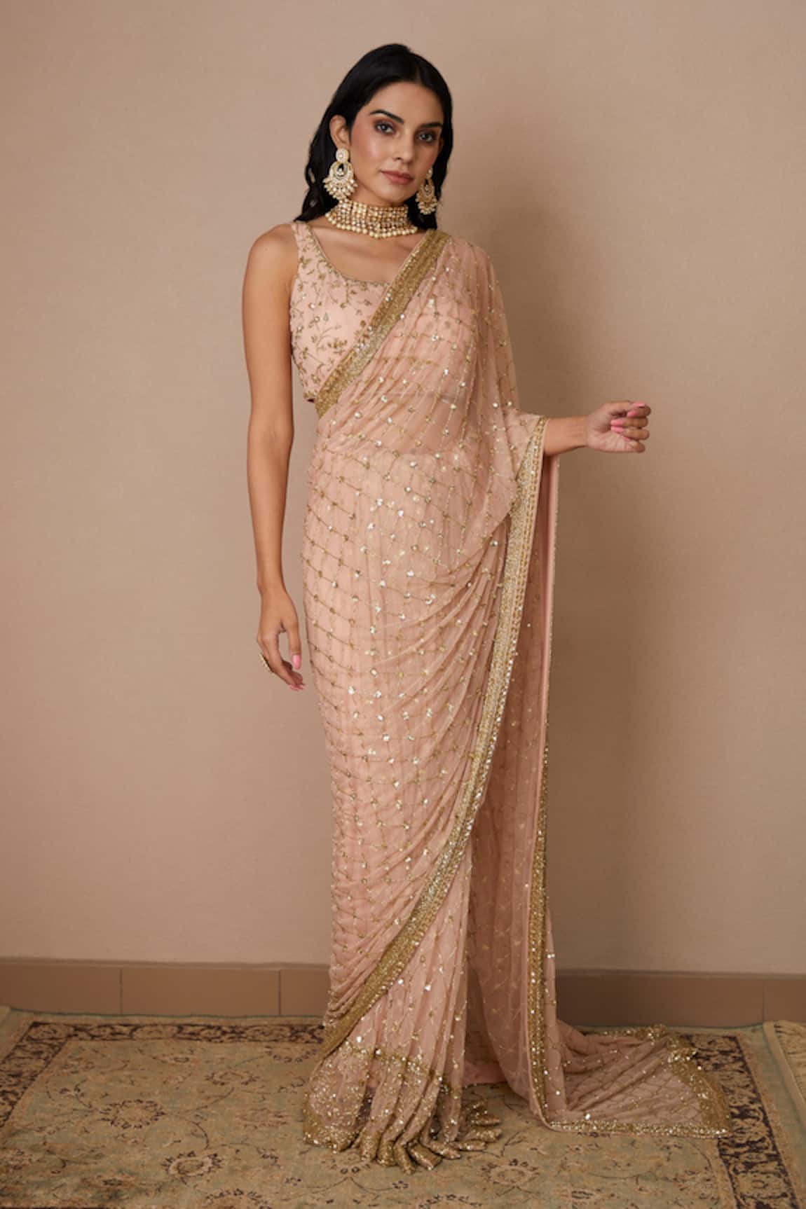 Astha Narang Checkered Embroidered Saree With Blouse