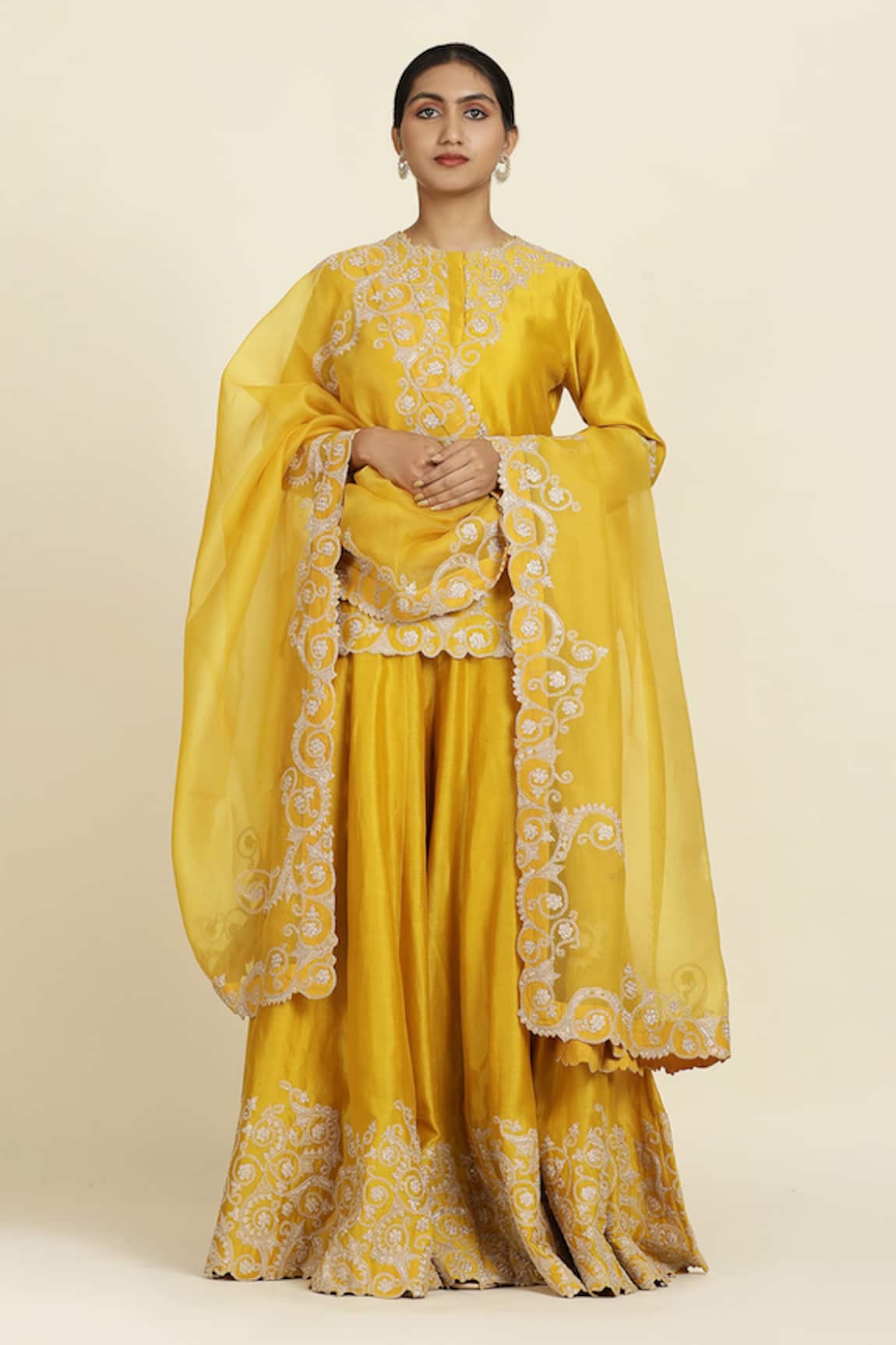 Oshi By Shikha Embroidered Chanderi Silk Sharara Set