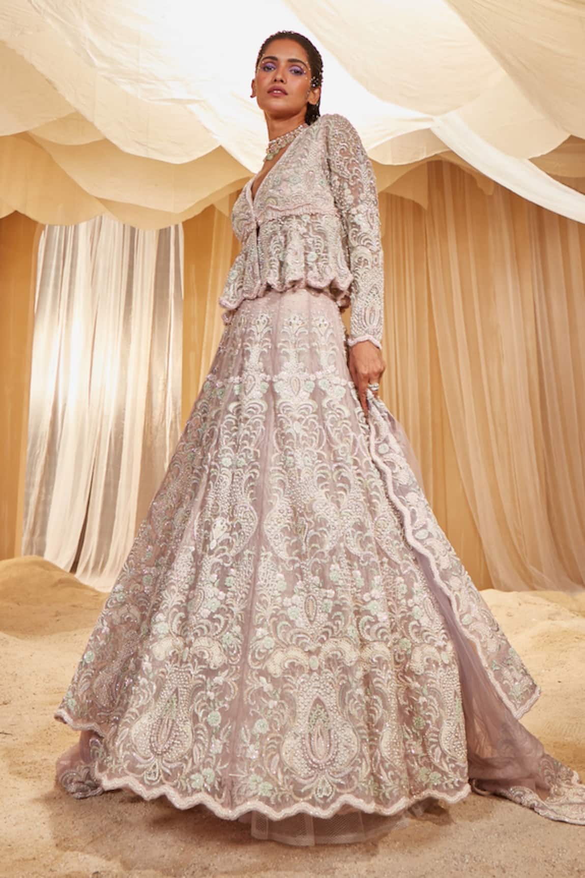 House of Exotique Floral Embroidered Lehenga Set