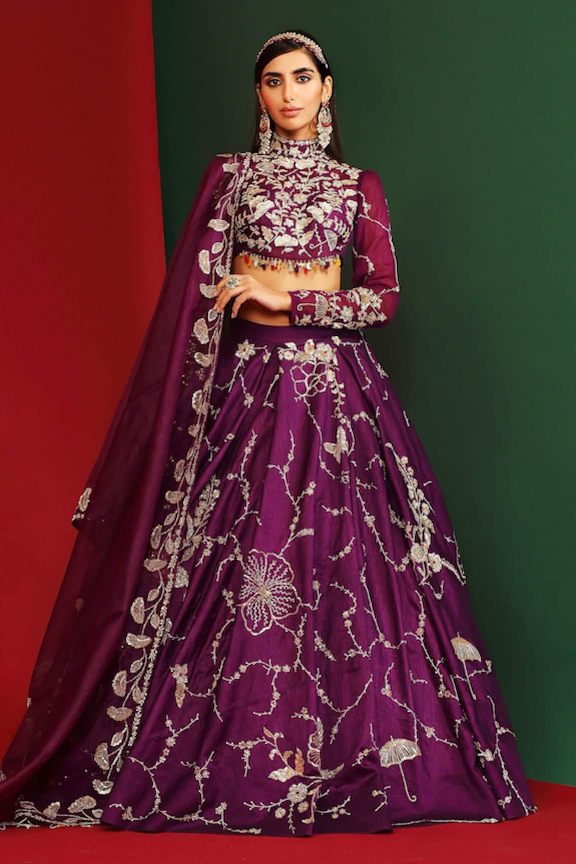 Mahima Mahajan Alyssa Raw Silk Floral Embroidered Lehenga Set