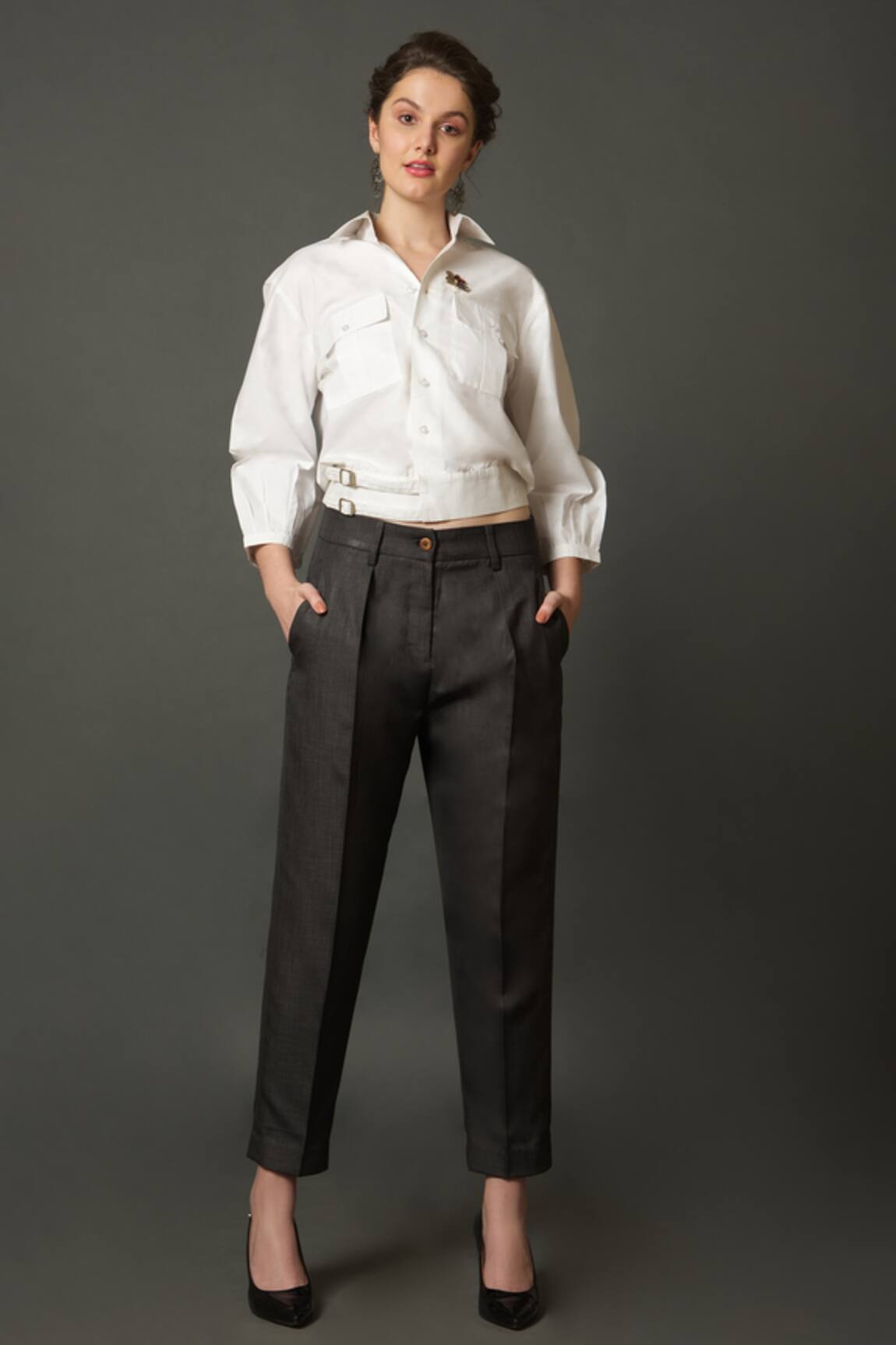 House Of Behram Spread Collar Crop Shirt