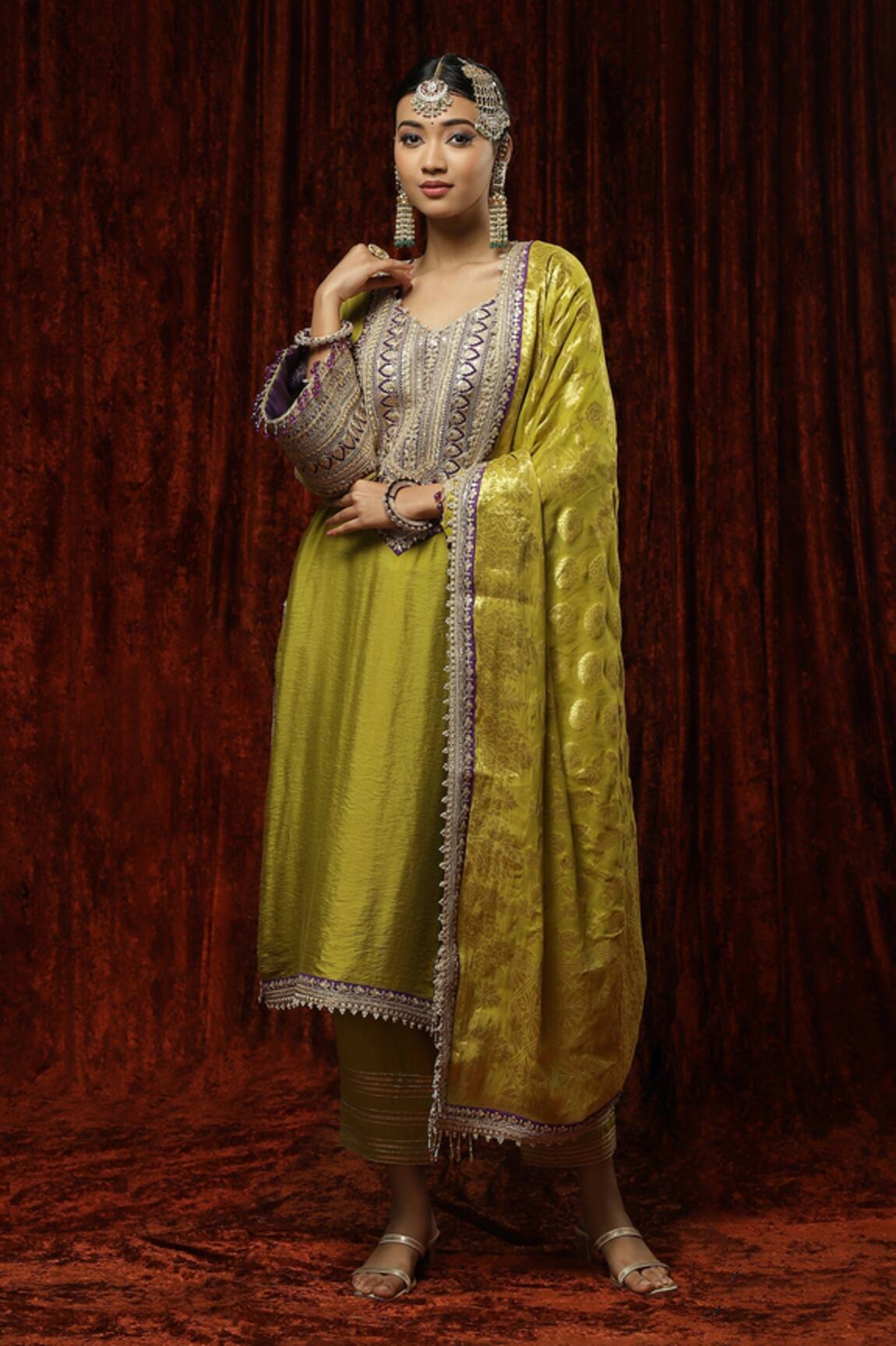 SHIKHAR SHARMA Embroidered Silk Chanderi Kurta Pant Set 