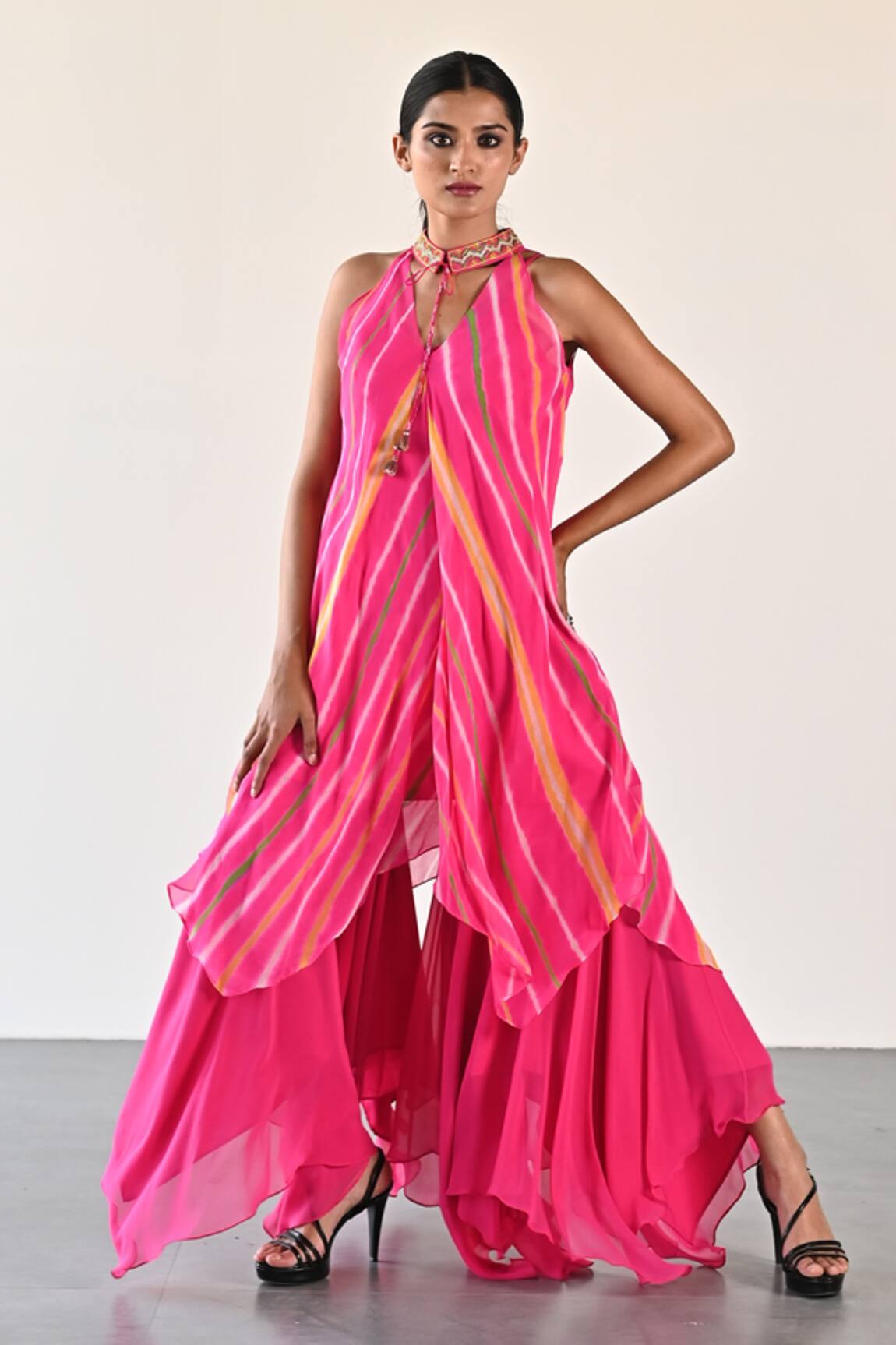 K-Anshika Stripe Pattern Top & Handkerchief Pant Set 