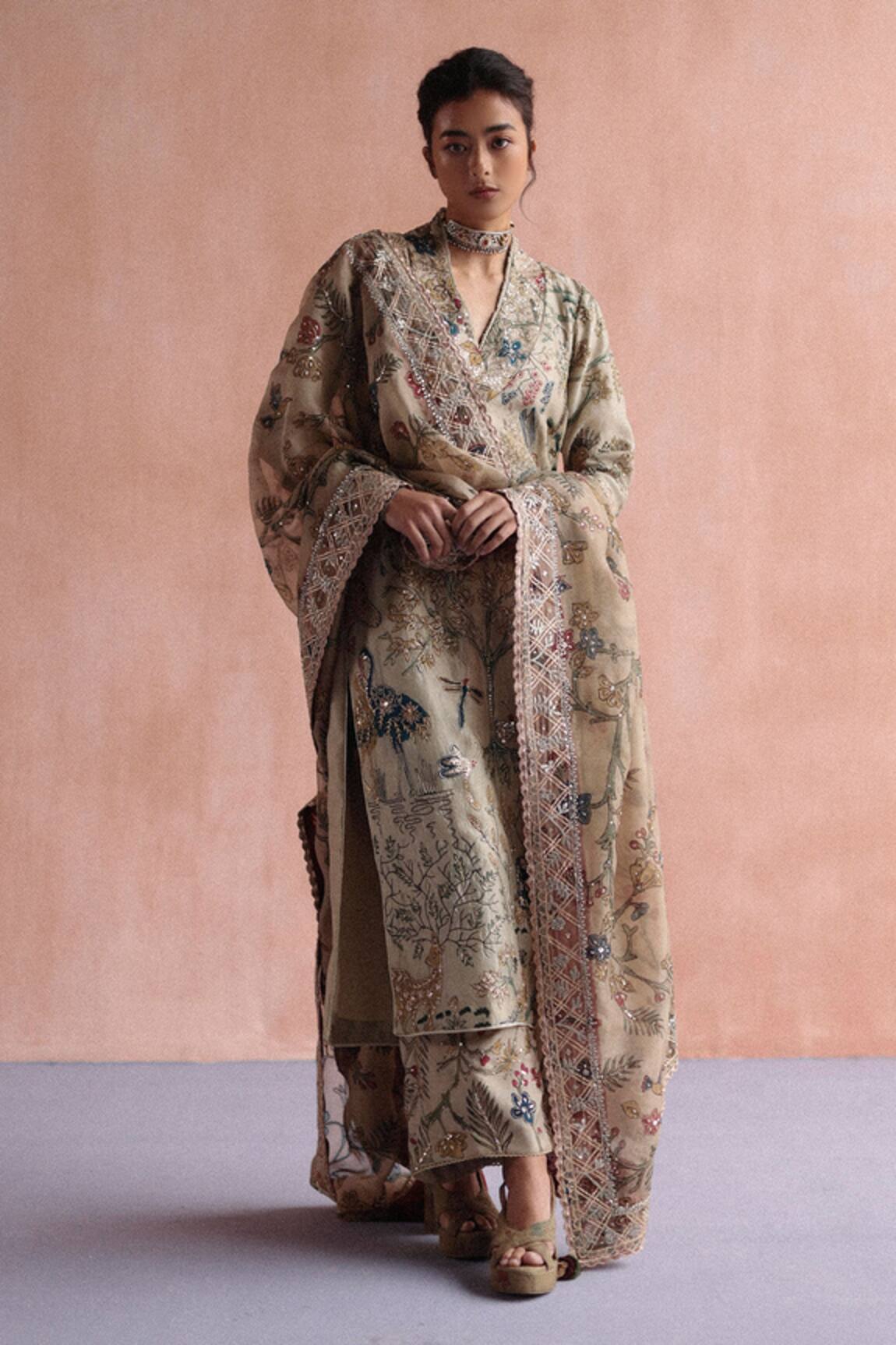 Archana Jaju Forest Hand Painted Kurta Pant Set
