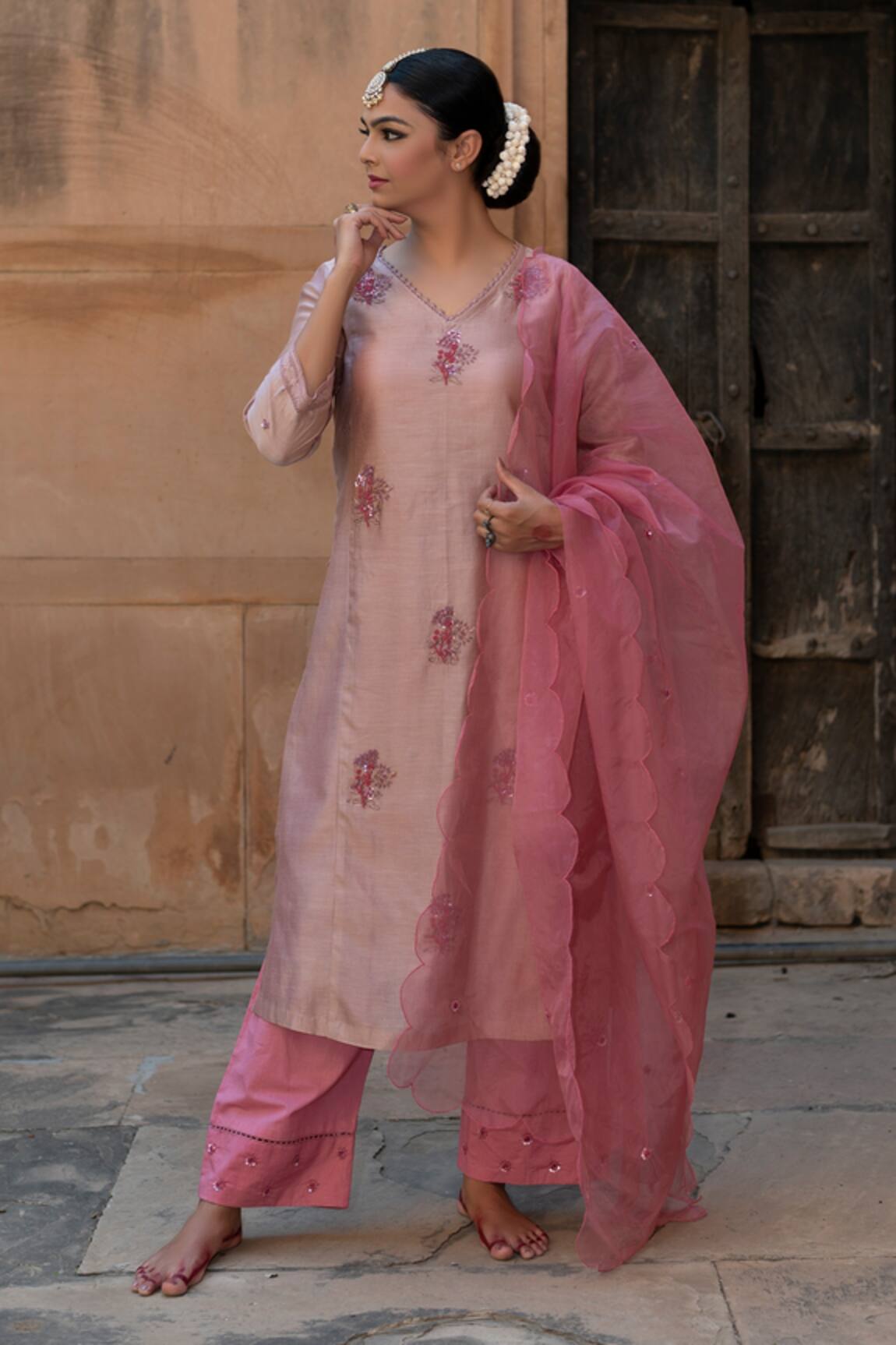 Yati Sequins Embroidered A-Line Kurta Set