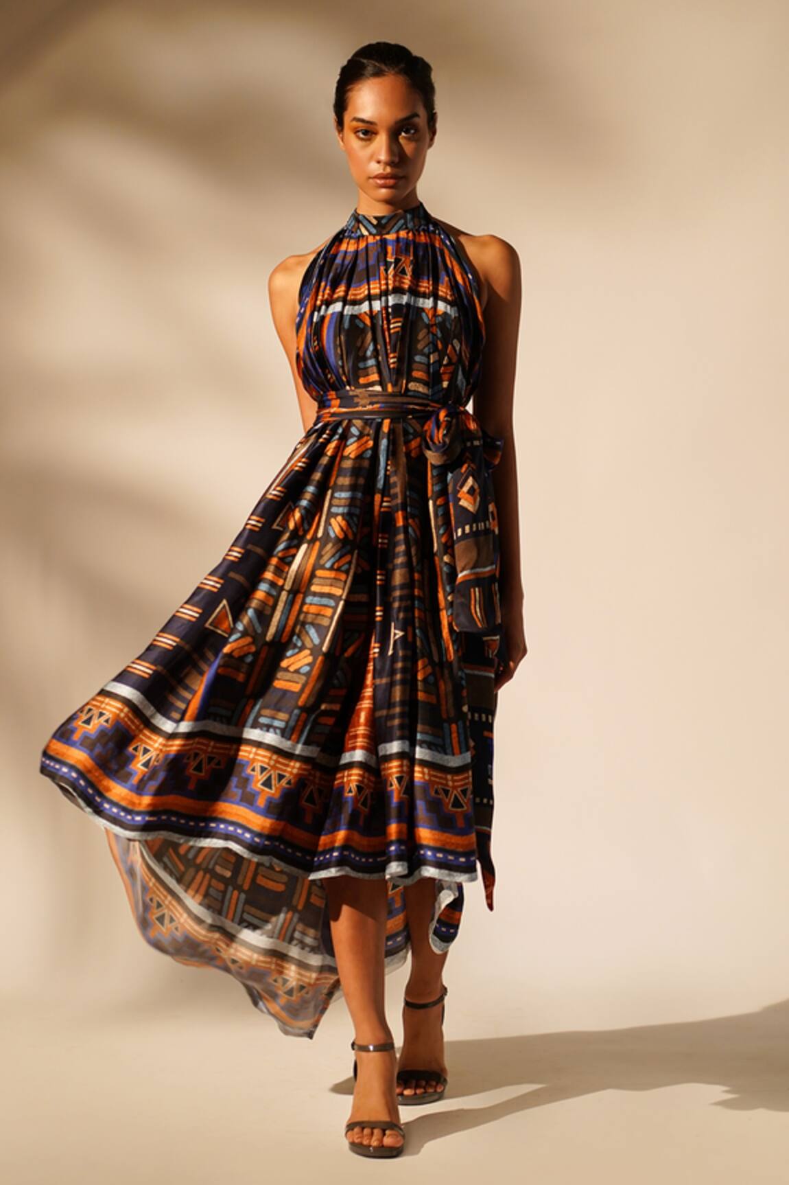 Nikita Mhaisalkar Halter Neck Aztec Print Dress With Belt 