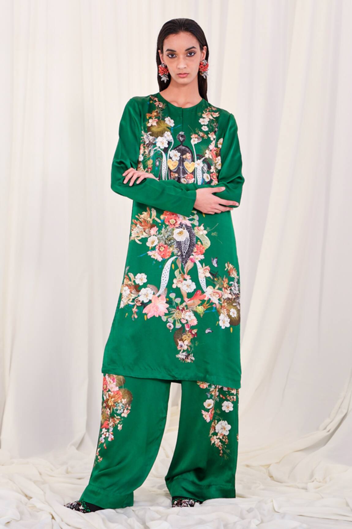 AK-OK Silk Vintage Floral Print Kurta With Trouser