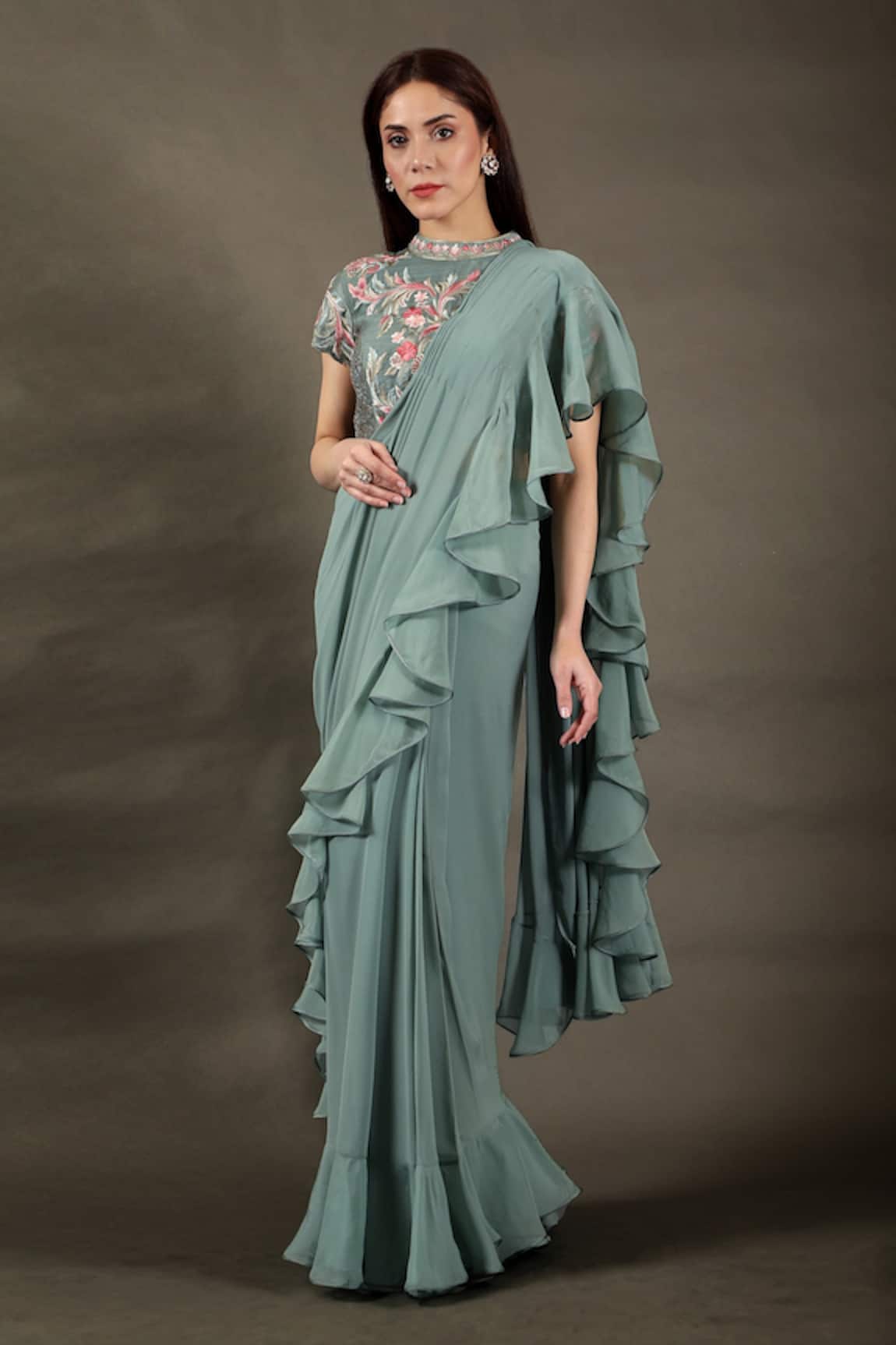 Omana By Ranjana Bothra Pre-Draped Frill Saree With Mayoor Blouse 
