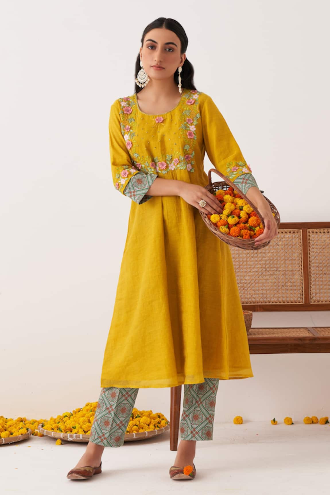 Shipraa Grover Arya Floral Embroidered Bodice Kurta & Pant Set