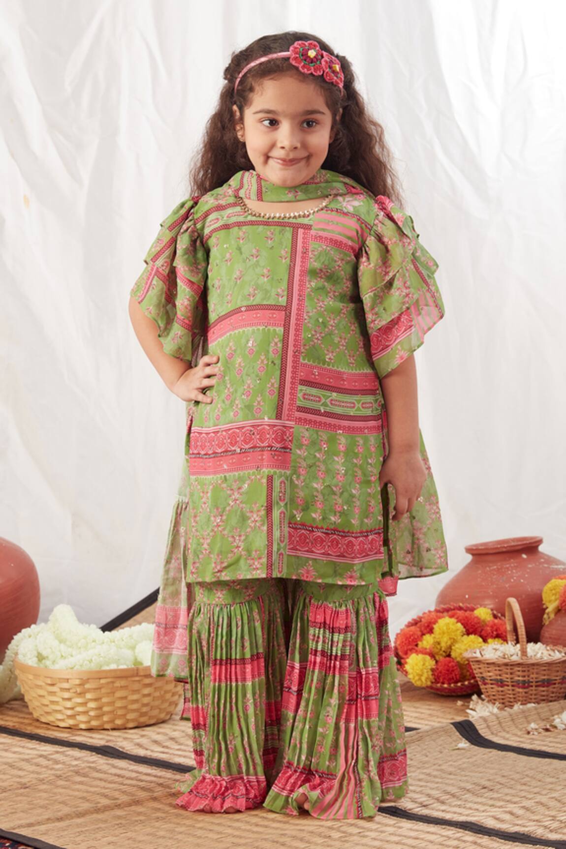 Vivedkids Block Print Kurta Sharara Set 