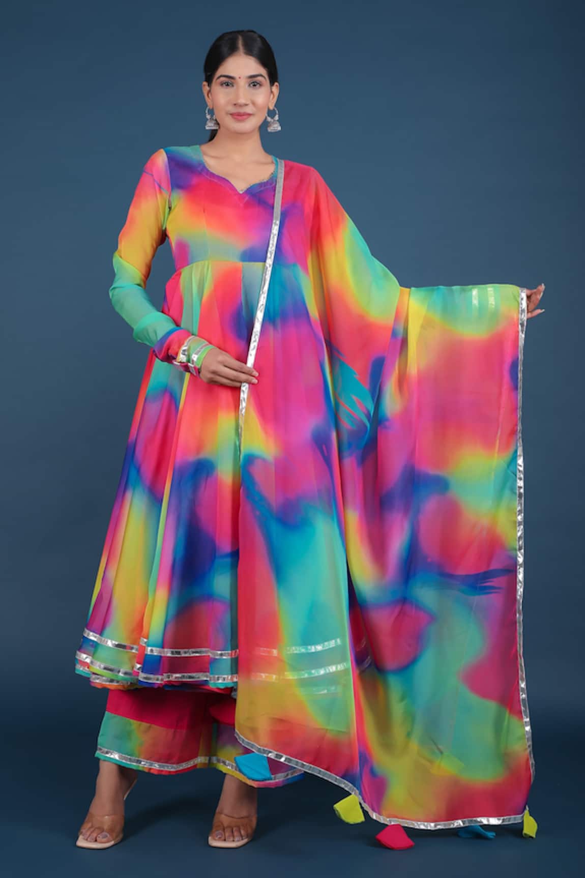 Pomcha Jaipur Abstract Pattern Anarkali Pant Set 