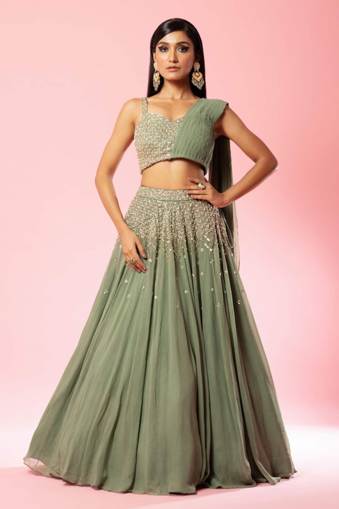 Quench A Thirst Embroidered Lehenga & Draped Blouse Set