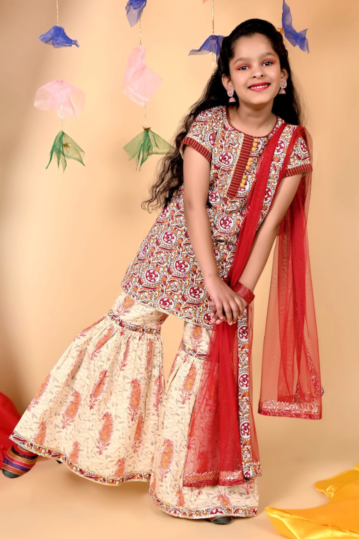 Kids Lane Printed Kurta Sharara Set