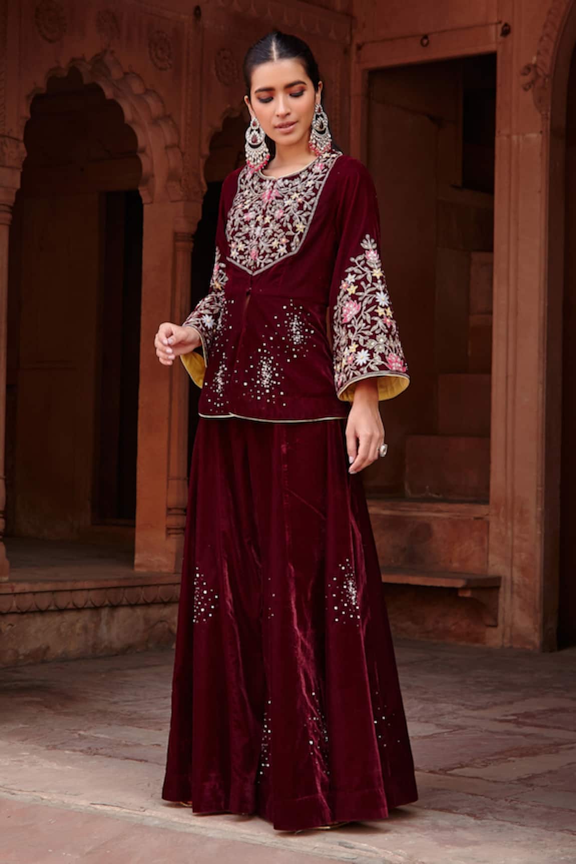 Ajiesh Oberoi Embroidered Jacket & Sharara Set 