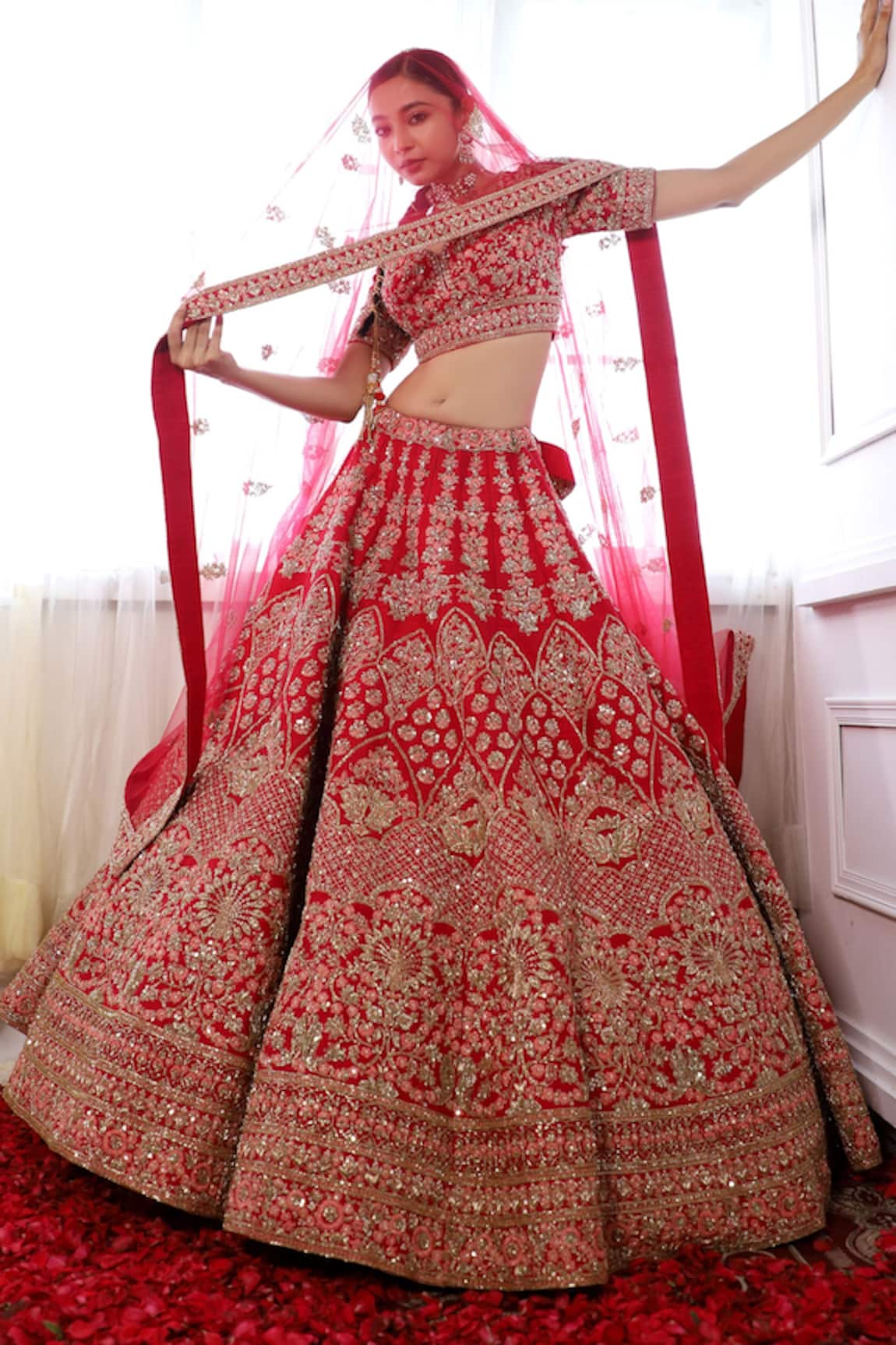 Pallavi Poddar Sahi Mor Botanical Embroidered Bridal Lehenga Set