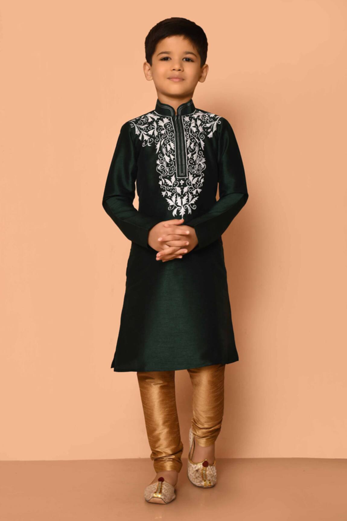 Petite Pomme Straight Embroidered Kurta & Churidar Set