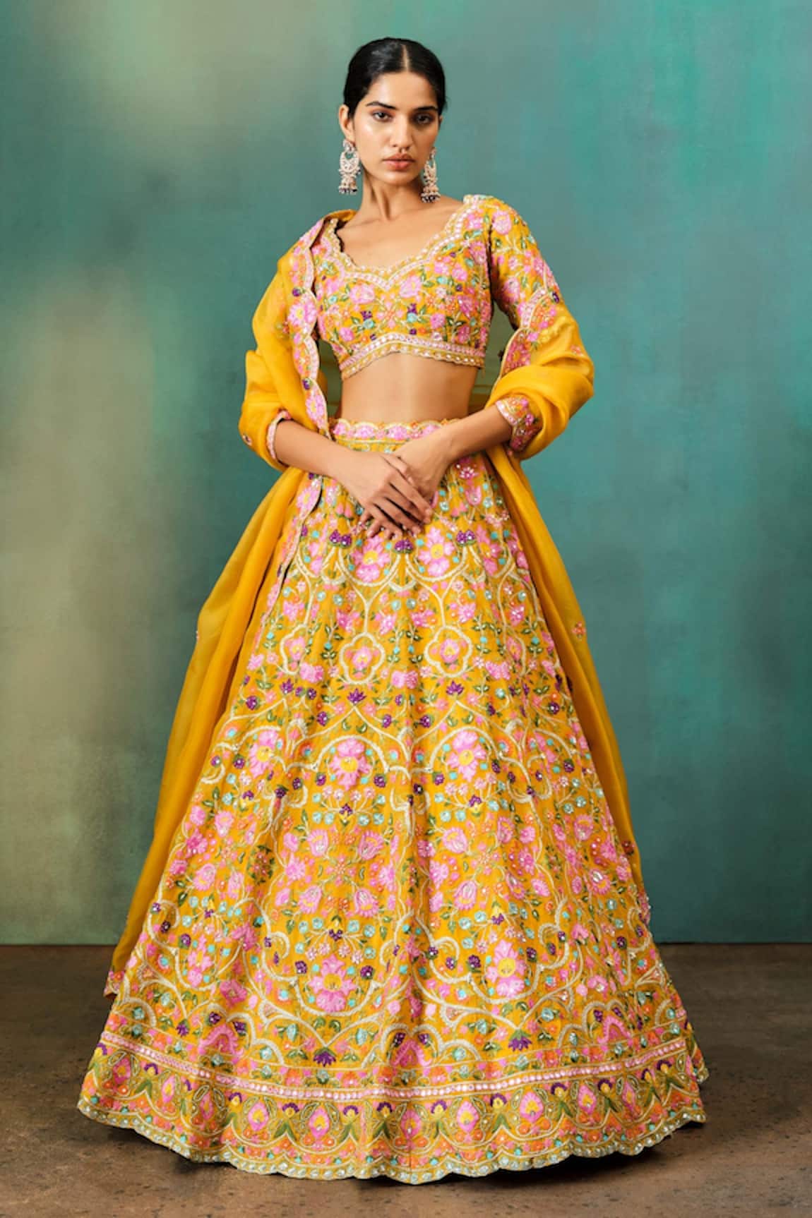 Aneesh Agarwaal Zari Floral Embroidered Lehenga Set