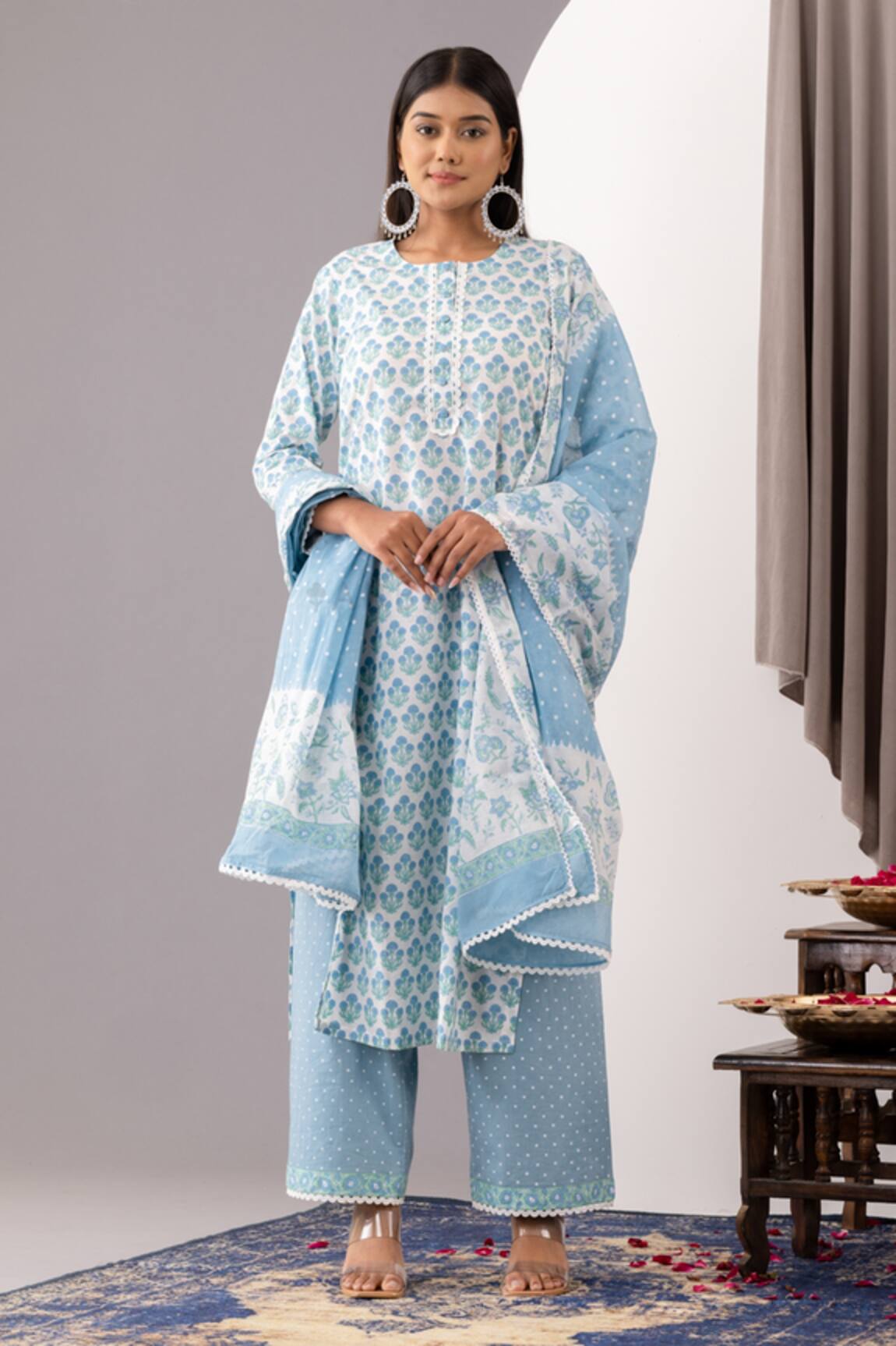Abbaran Floral Print Kurta Palazzo Set