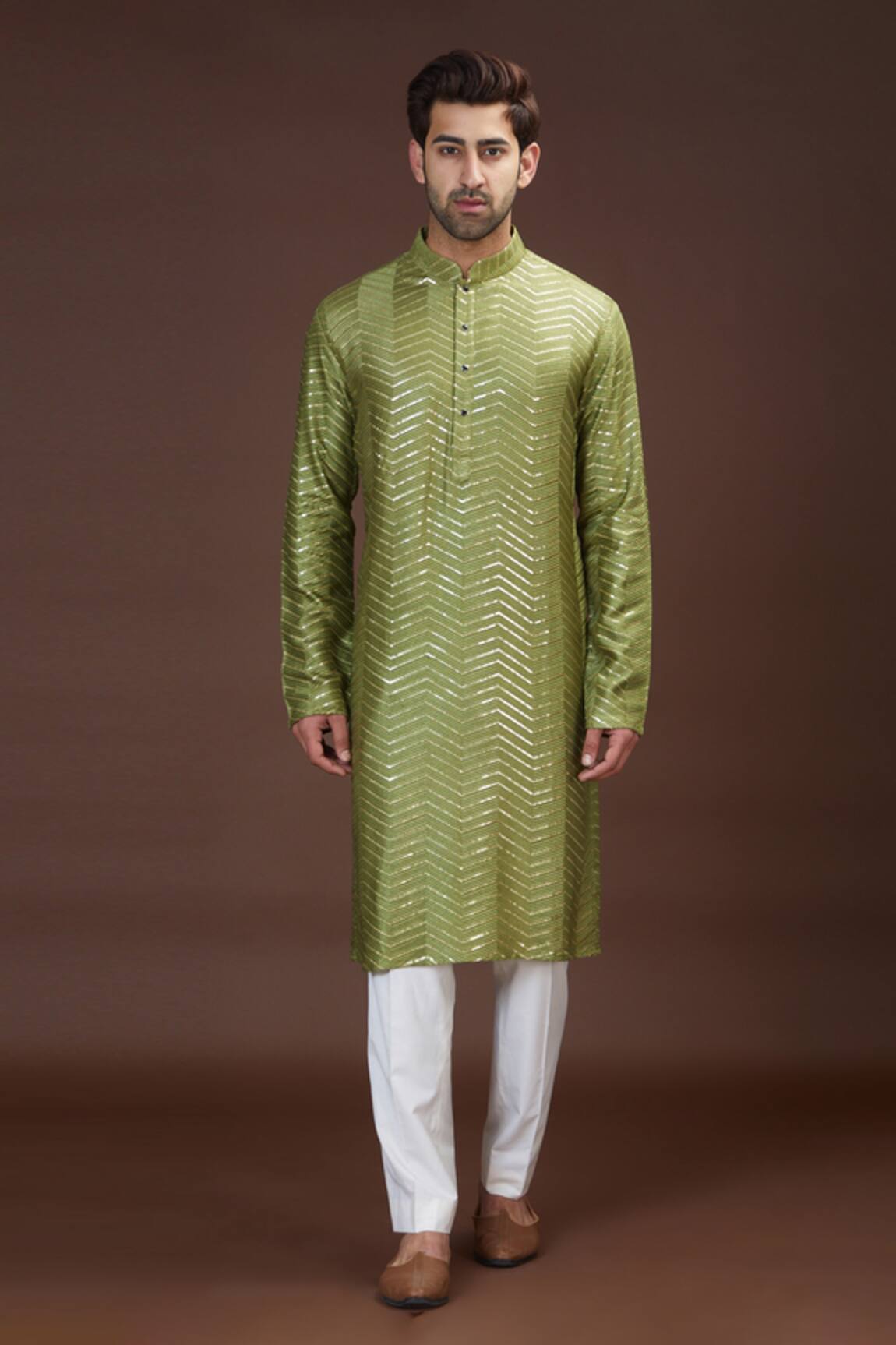 Kasbah Silk Chevron Pattern Sequin Work Kurta Set