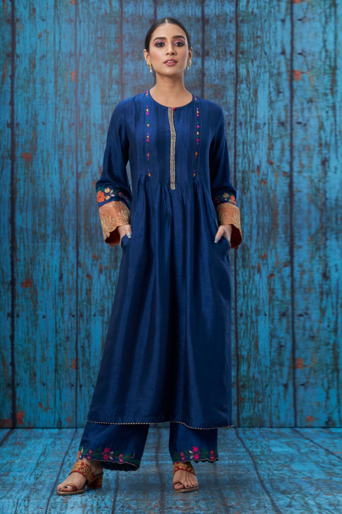 Label Niti Bothra Silk Kurta And Applique Hem Palazzo Set
