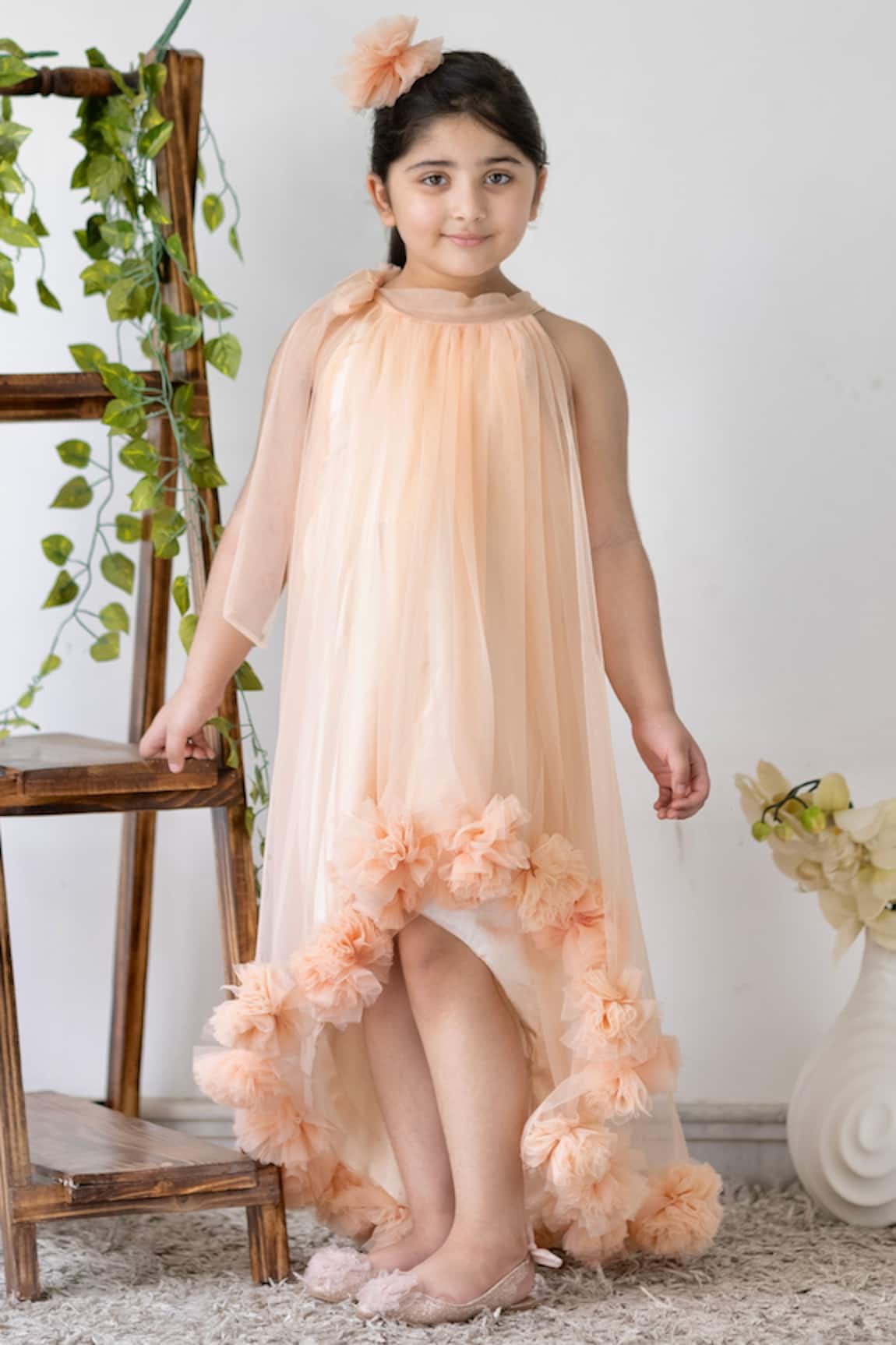 Darleen Kids Couture Pom Pom Hem Dress