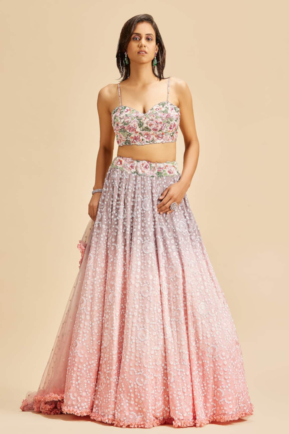 Nitika Gujral Floral Embroidered Shaded Lehenga Set