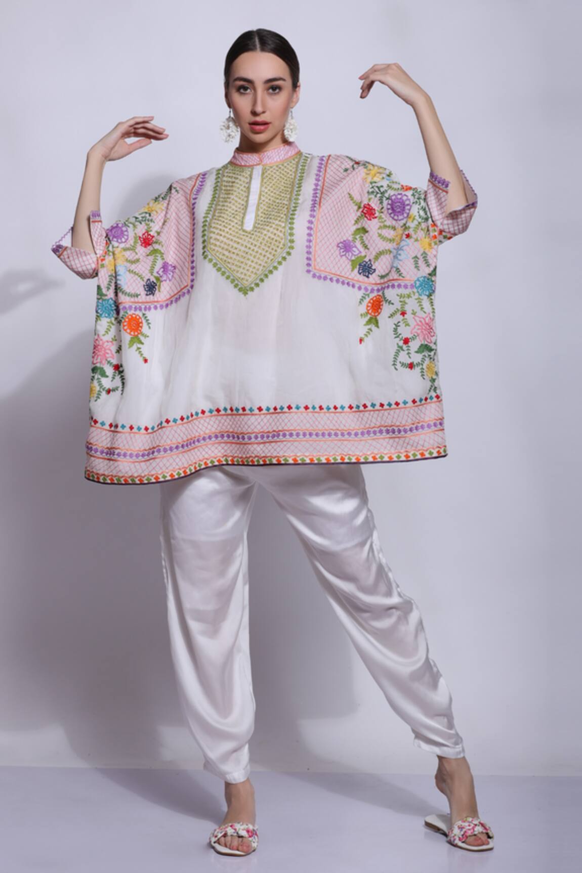 Sonali Gupta Silk Embroidered Kaftan & Pant Set 