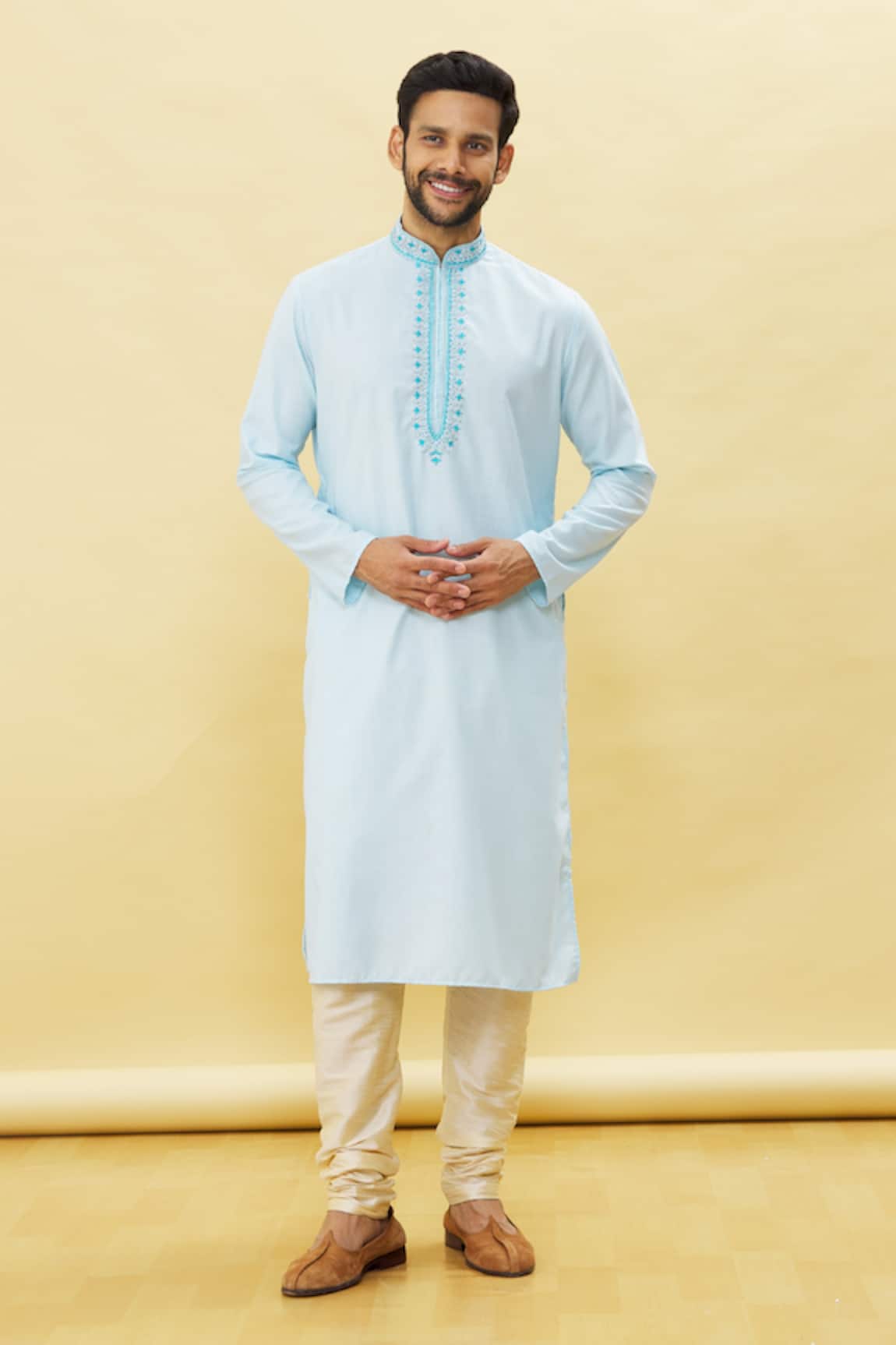 Samyukta Singhania Embroidered Paisley Placket Kurta Churidar Set