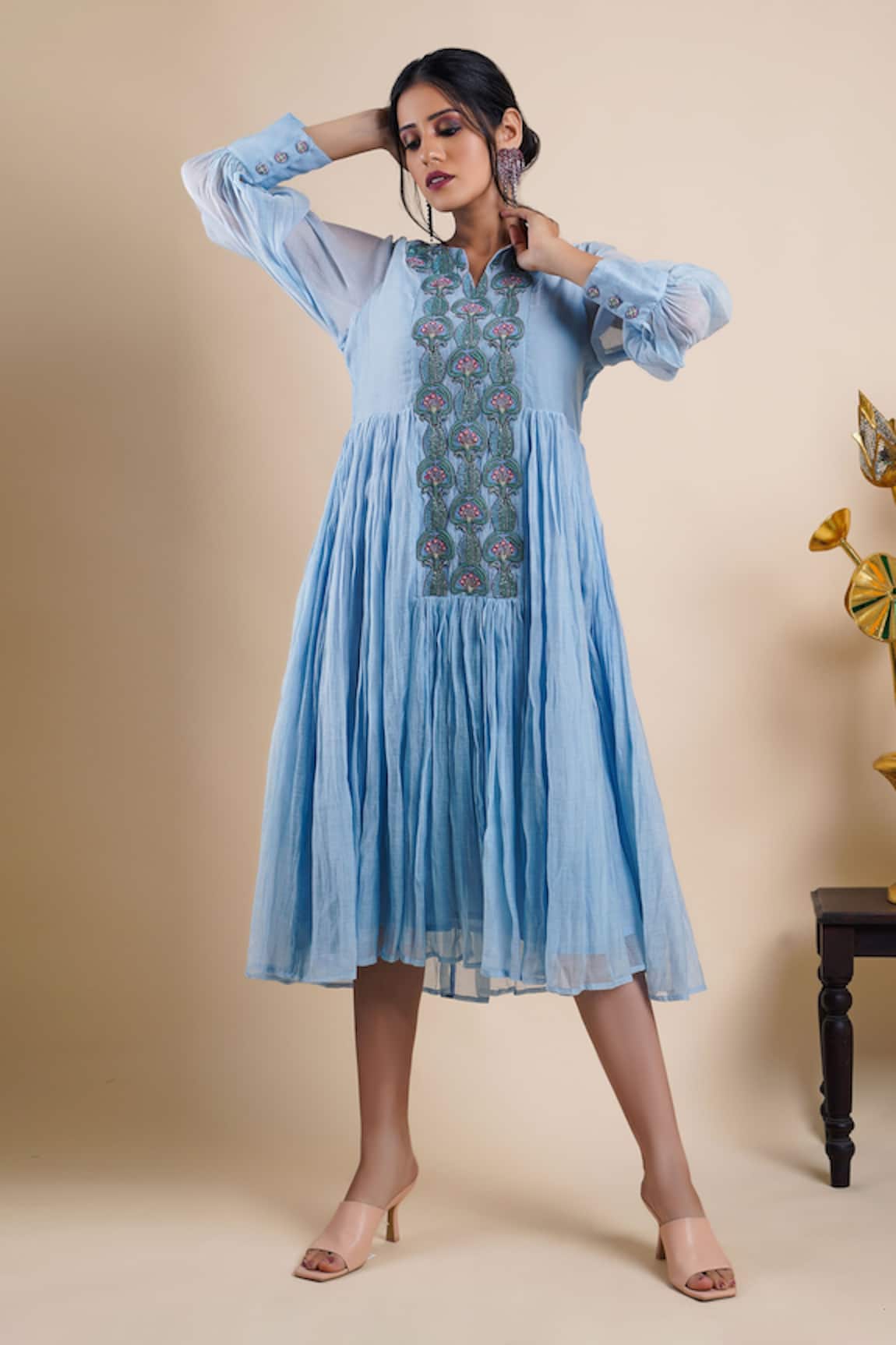 Bhusattva Placket Embroidered Dress