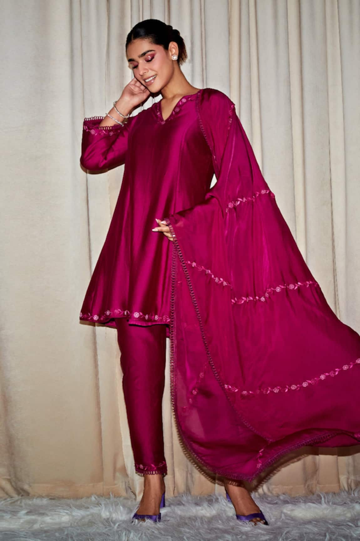 Dohr India Inaya Silk Chanderi Kalidar Kurta Pant Set